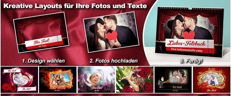 Große Auswahl an Themen-Layouts (Liebe, Hochzeit, Urlaub, u.v.m.)