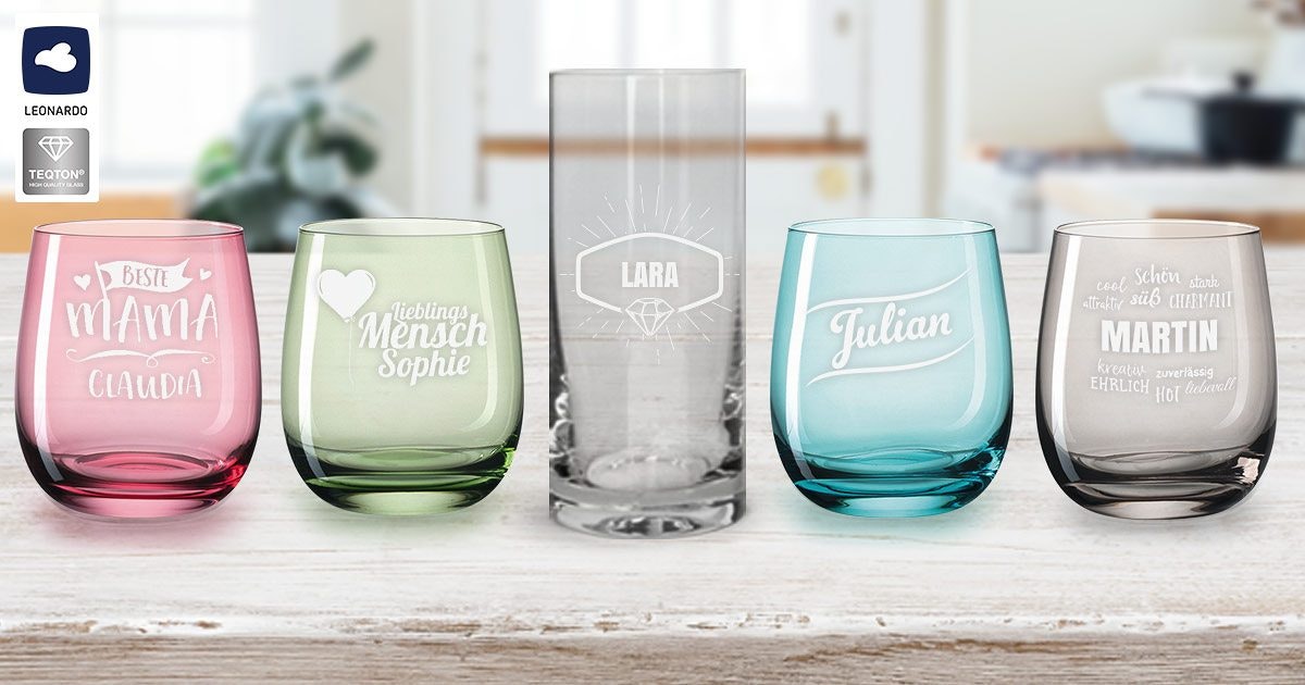 Design Positive Eigenschaften Leonardo® Trinkglas mit Gravur printplanet® Glas mit Namen Lara graviert 
