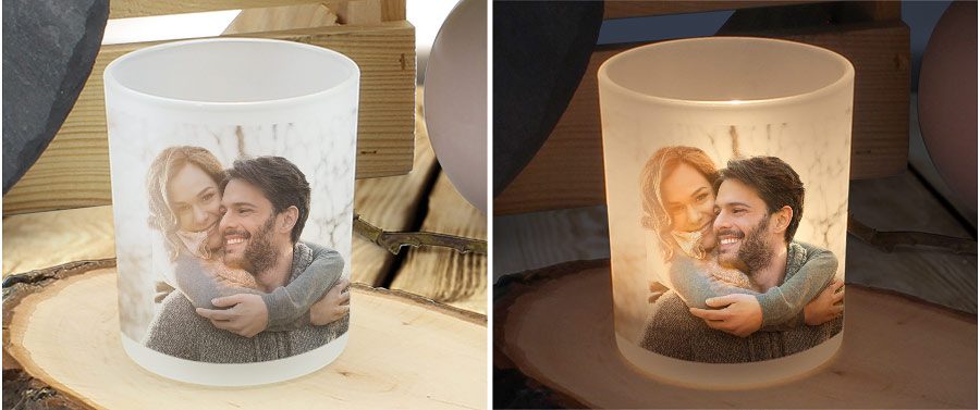 Mit eigenem Motiv selbst gestalten Windlicht mit Foto Bedrucken Teelichthalter Personalisieren printplanet®