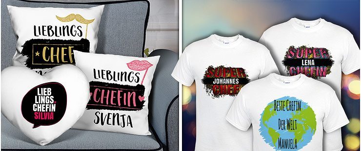 Texttilien und T-Shirts mit Bester Chef oder Beste Chefin-Sprüchen