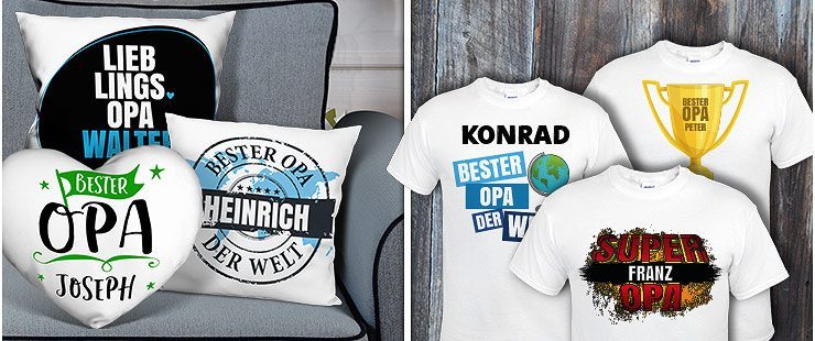 Name des Opas auf T-Shirts und Kissen