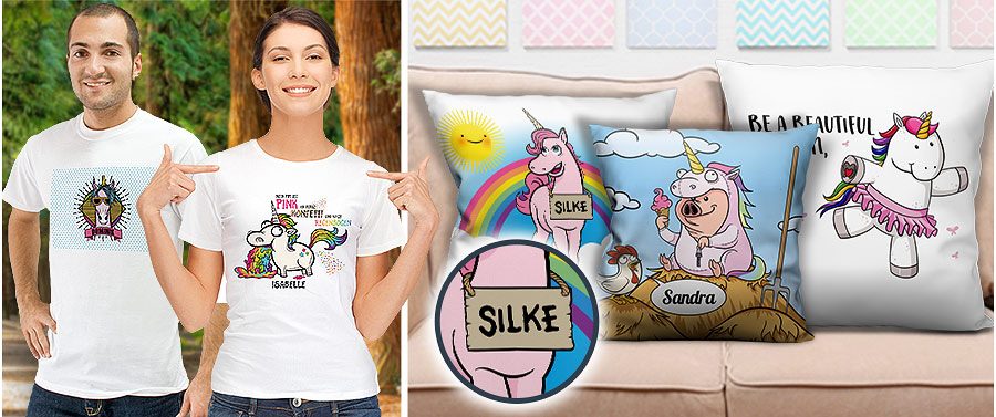 Ob T-Shirt oder Kissen – jetzt Einhorn-Textilien bedrucken