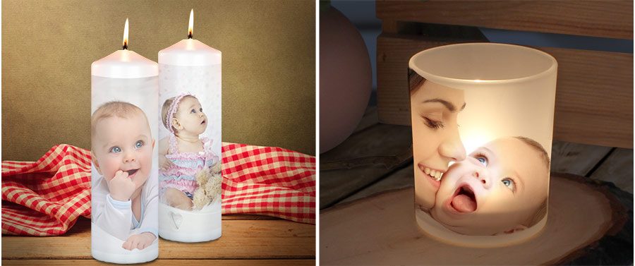 Taufkerzen und Windlichter mit Foto