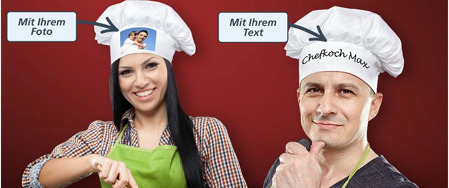 Kochmütze mit eigenem Foto oder Stick-Text