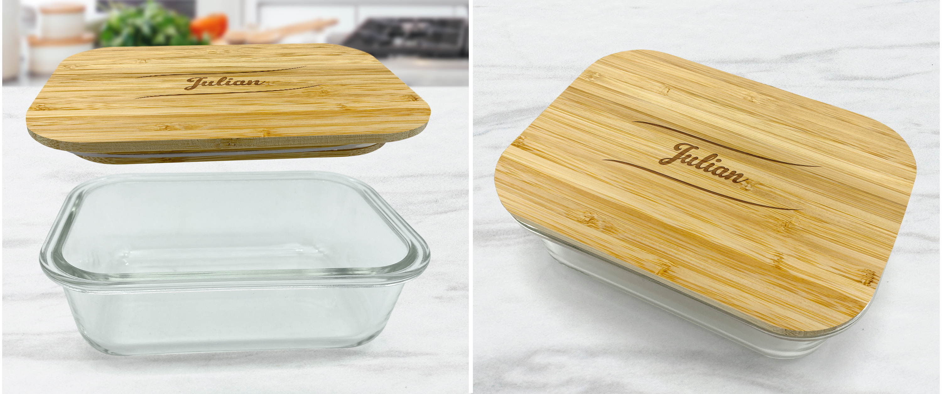 Mit hochwertigem Bambusdeckel Frischhaltedose im 4er-Set aus Glas 