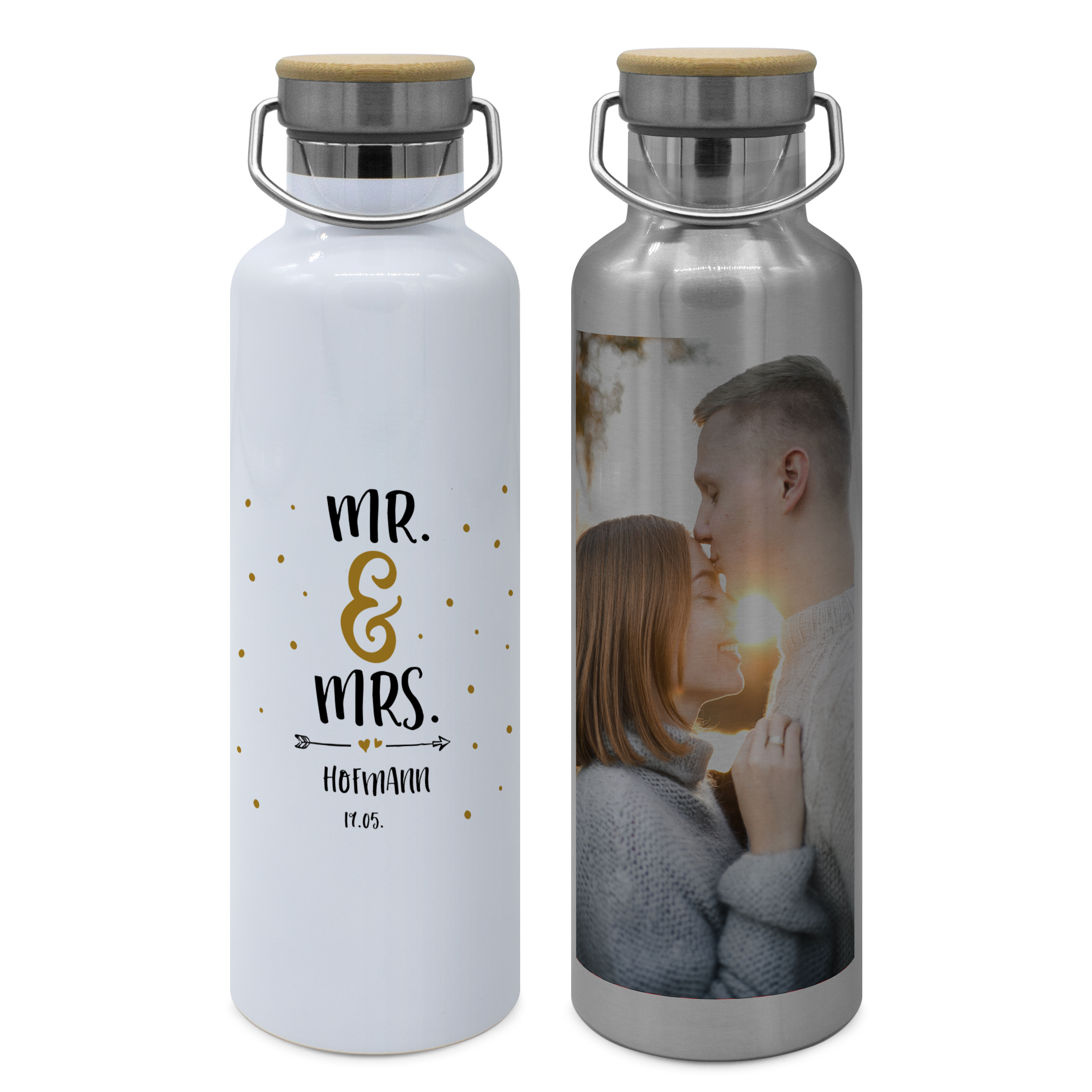 Thermo-Trinkflasche mit Bambusdeckel