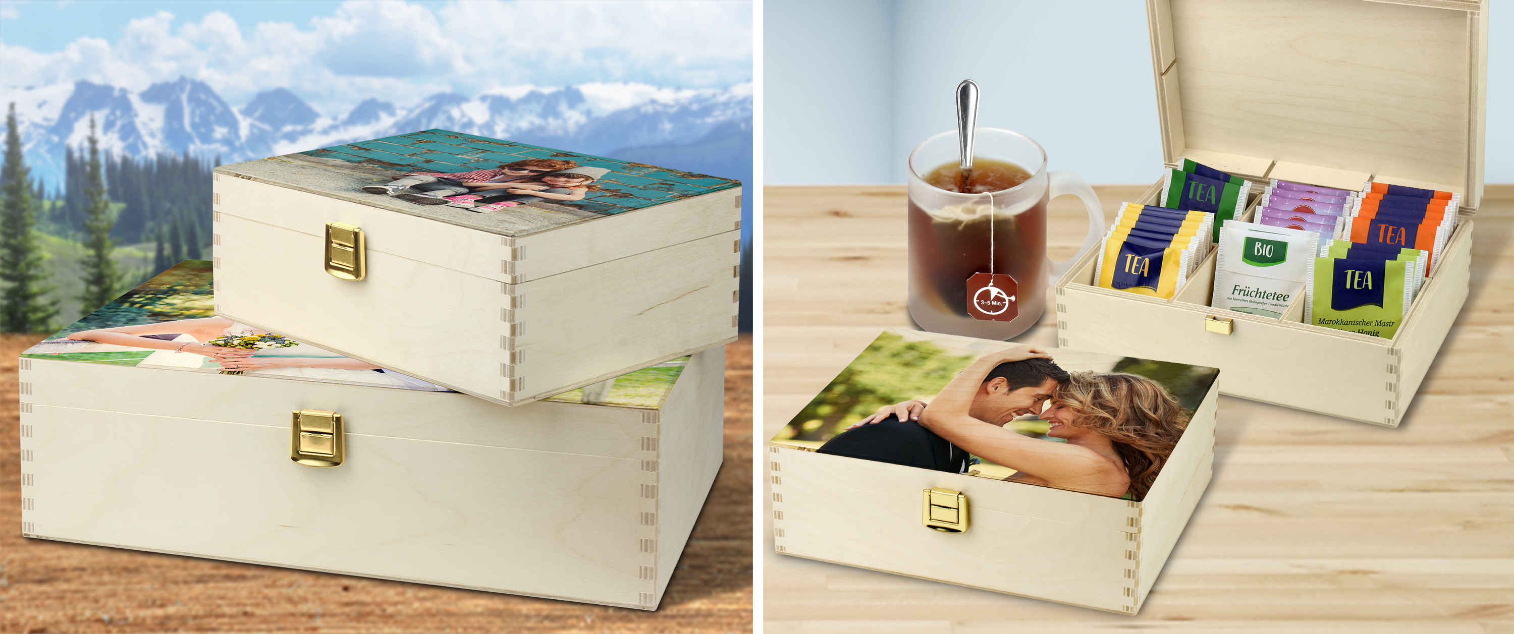 Holz- und Teebox mit eigenem Motiv