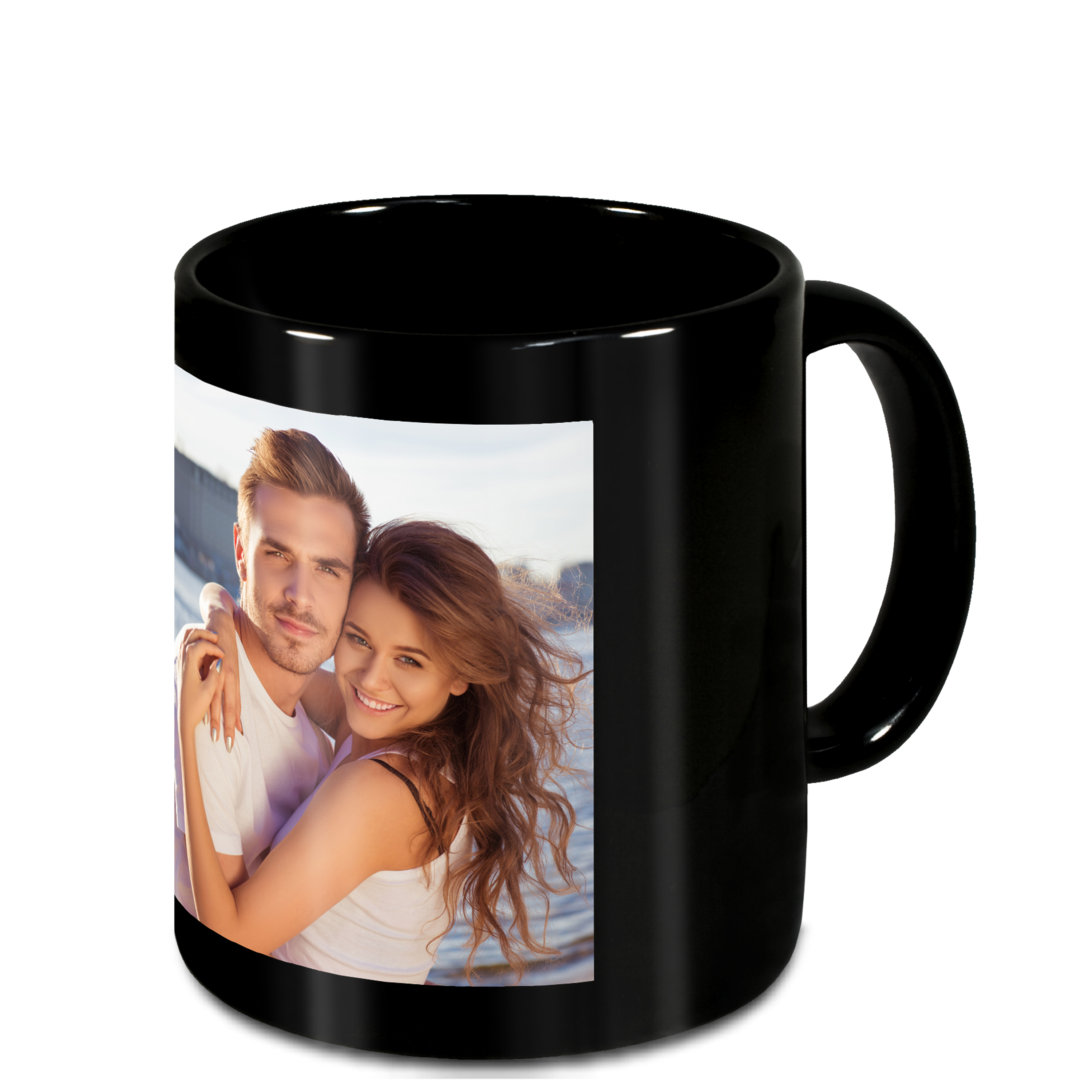 Schwarzer Kaffeebecher mit Wunschmotiv Fotodruck Becher Tasse mit Logo 