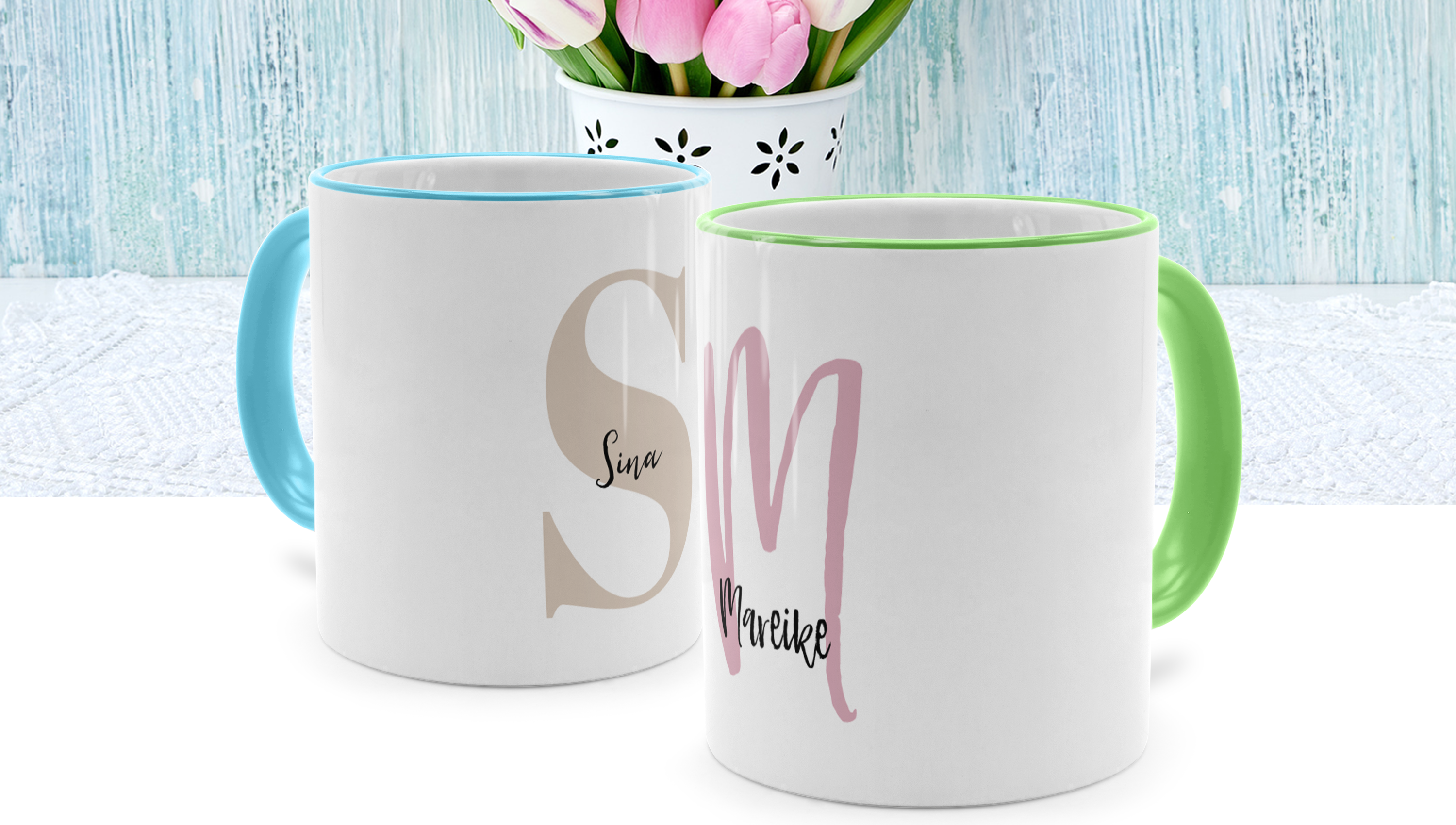 Tasse mit Monogramm gestalten und individuell bedrucken