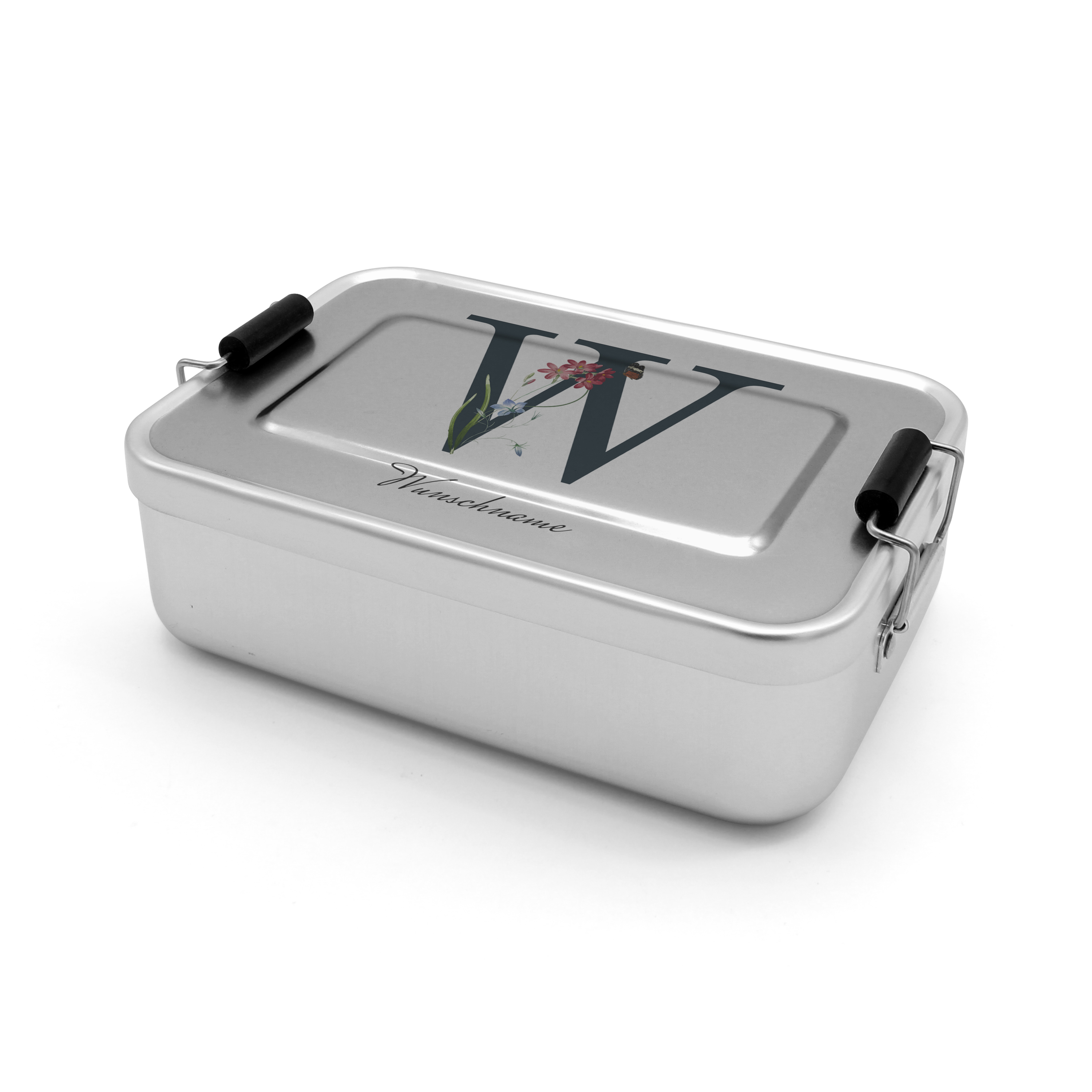 Alu-Brotdose silber mit Namen bedruckt