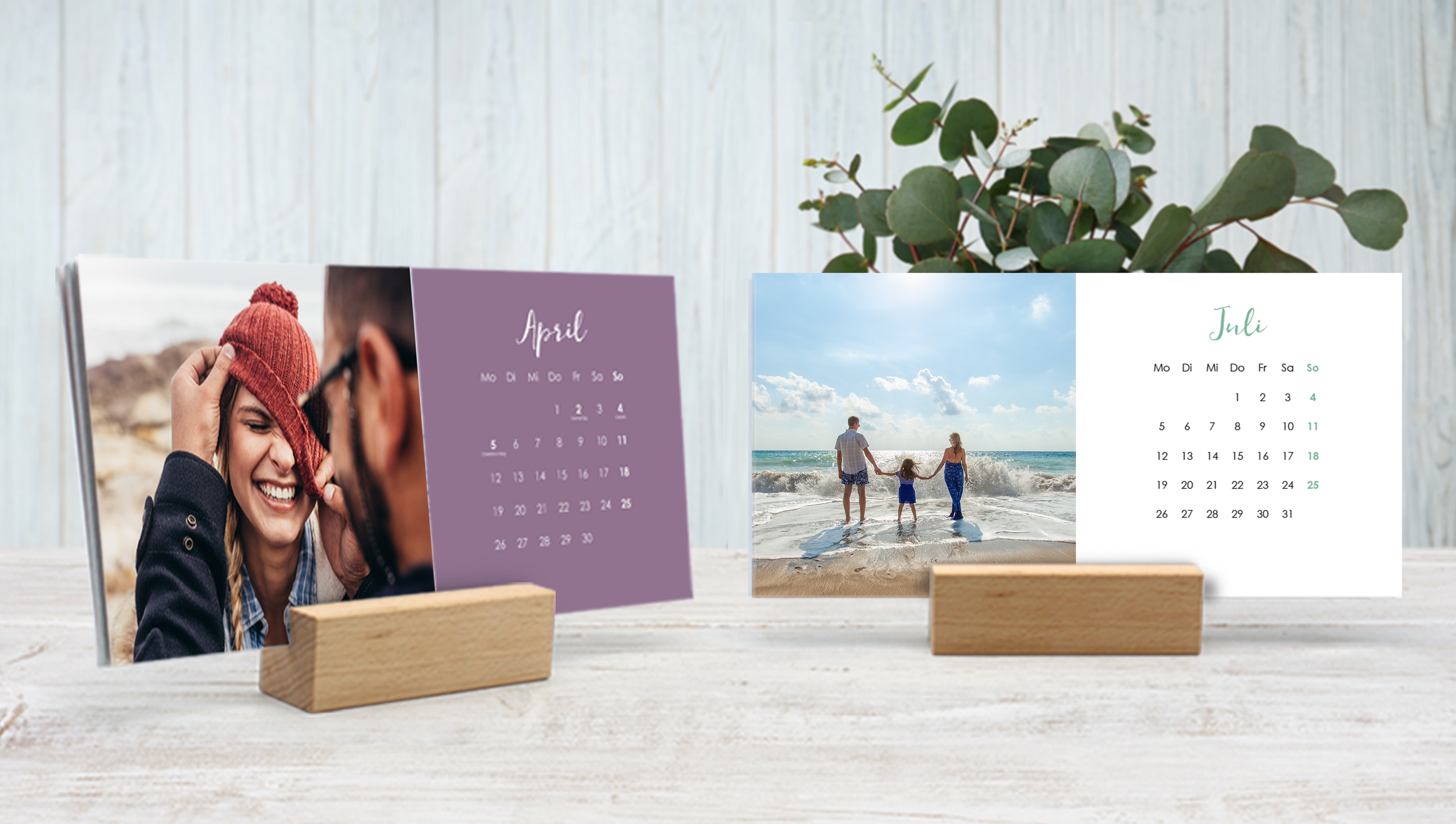 Tischkalender mit Holzaufsteller gestalten