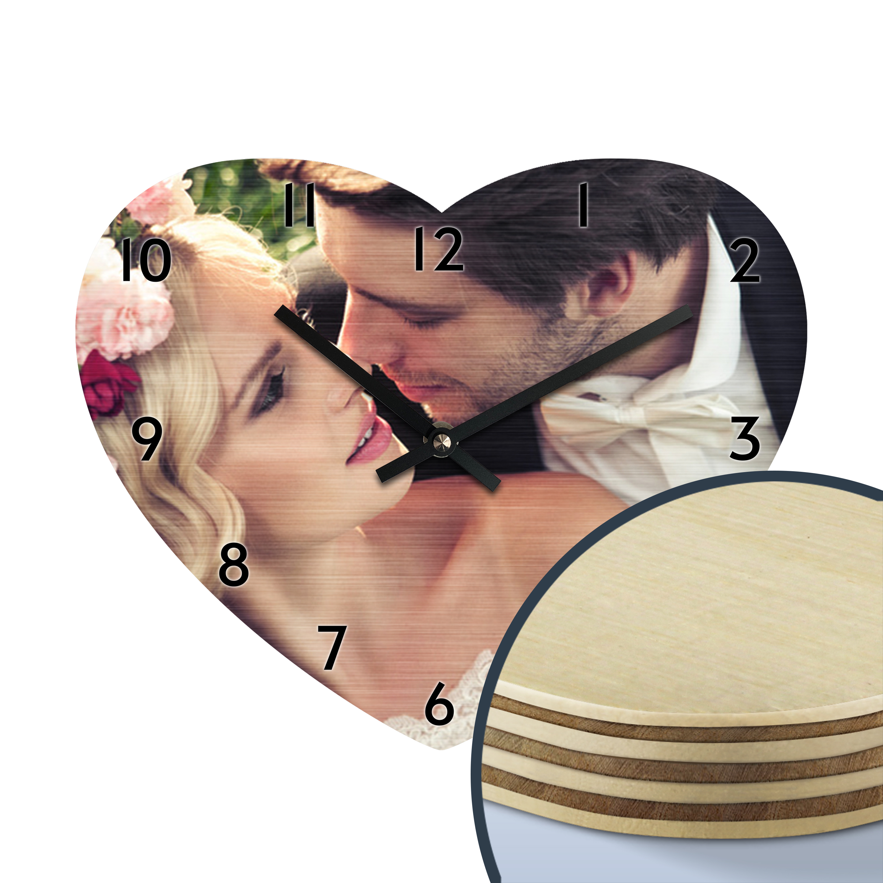 Holz-Herzuhr - Ihr Motiv in Herzform