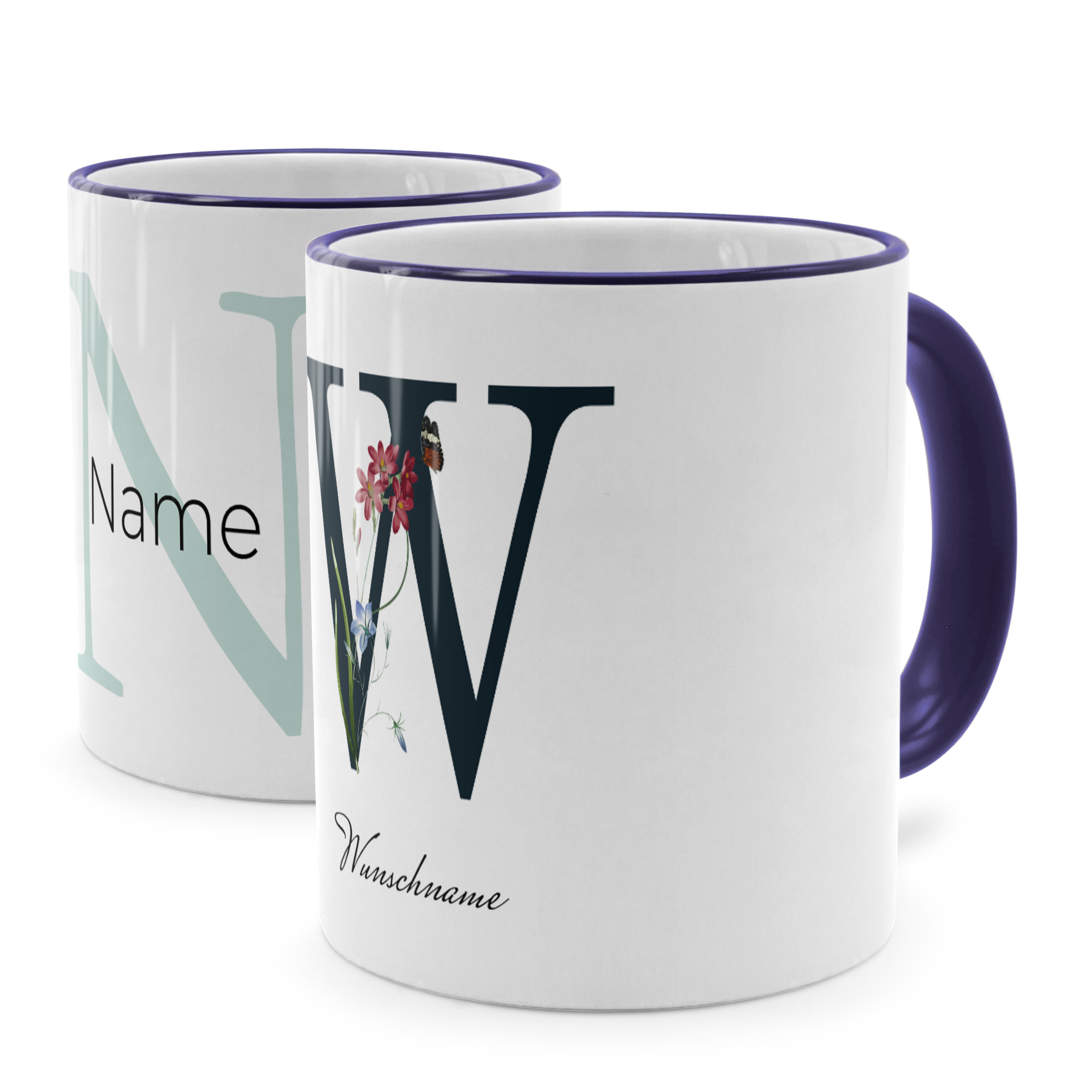 Initialen Tasse Dunkelblau