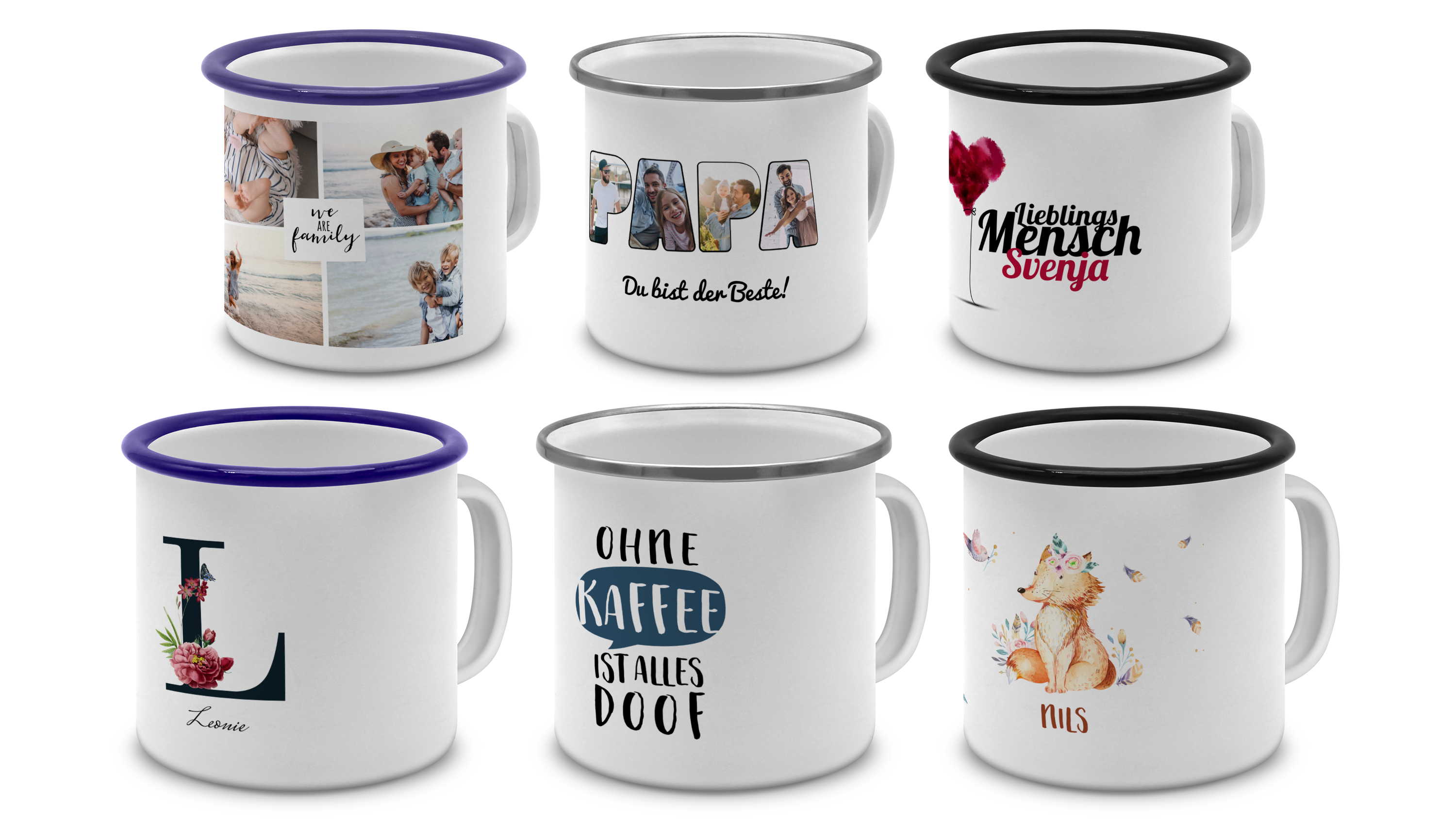 Personalisierte Emaille Tasse mit Foto gestalten