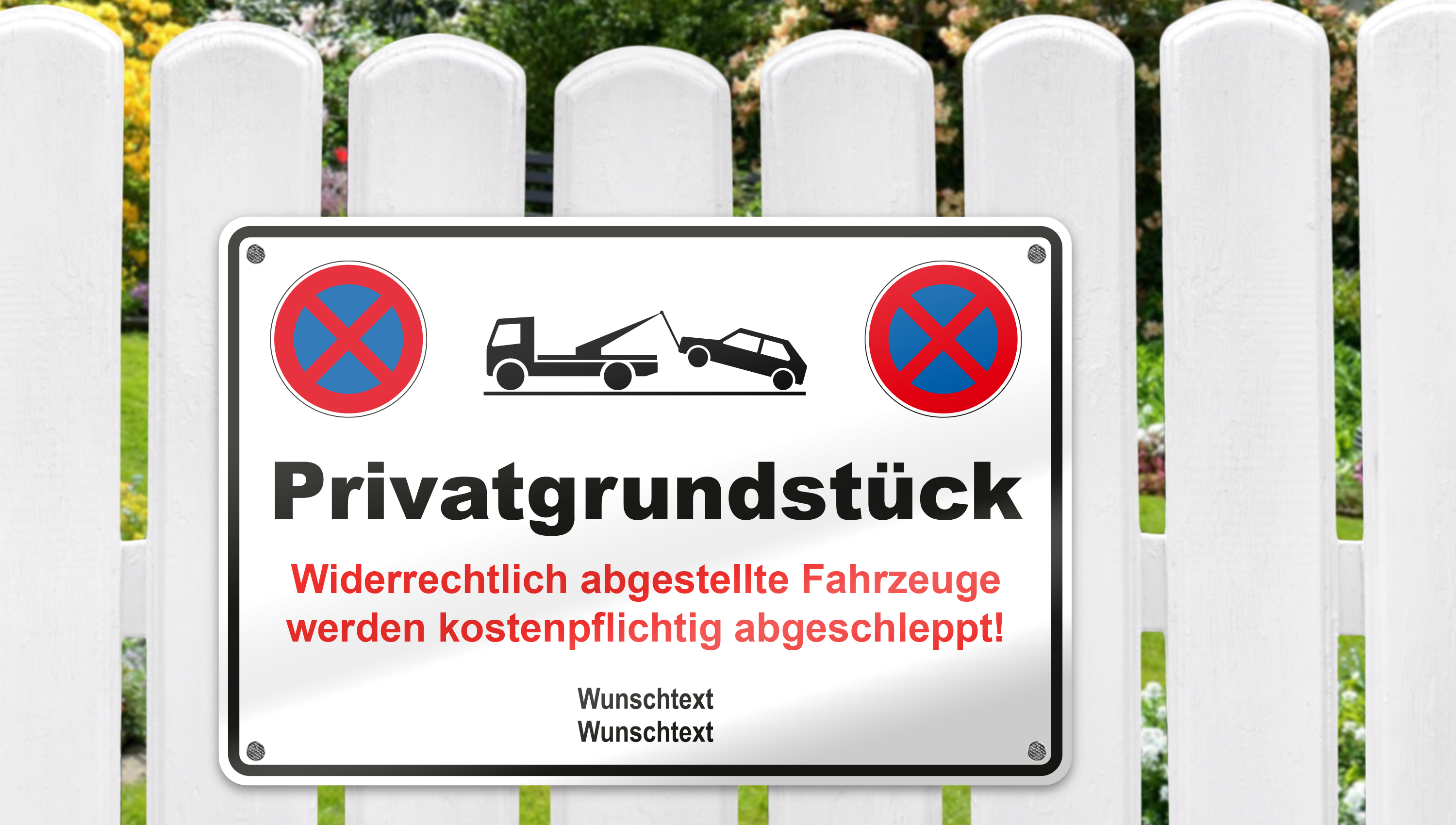 Privatparkplatz mit individueller Kennzeichnung Text nach Wahl /