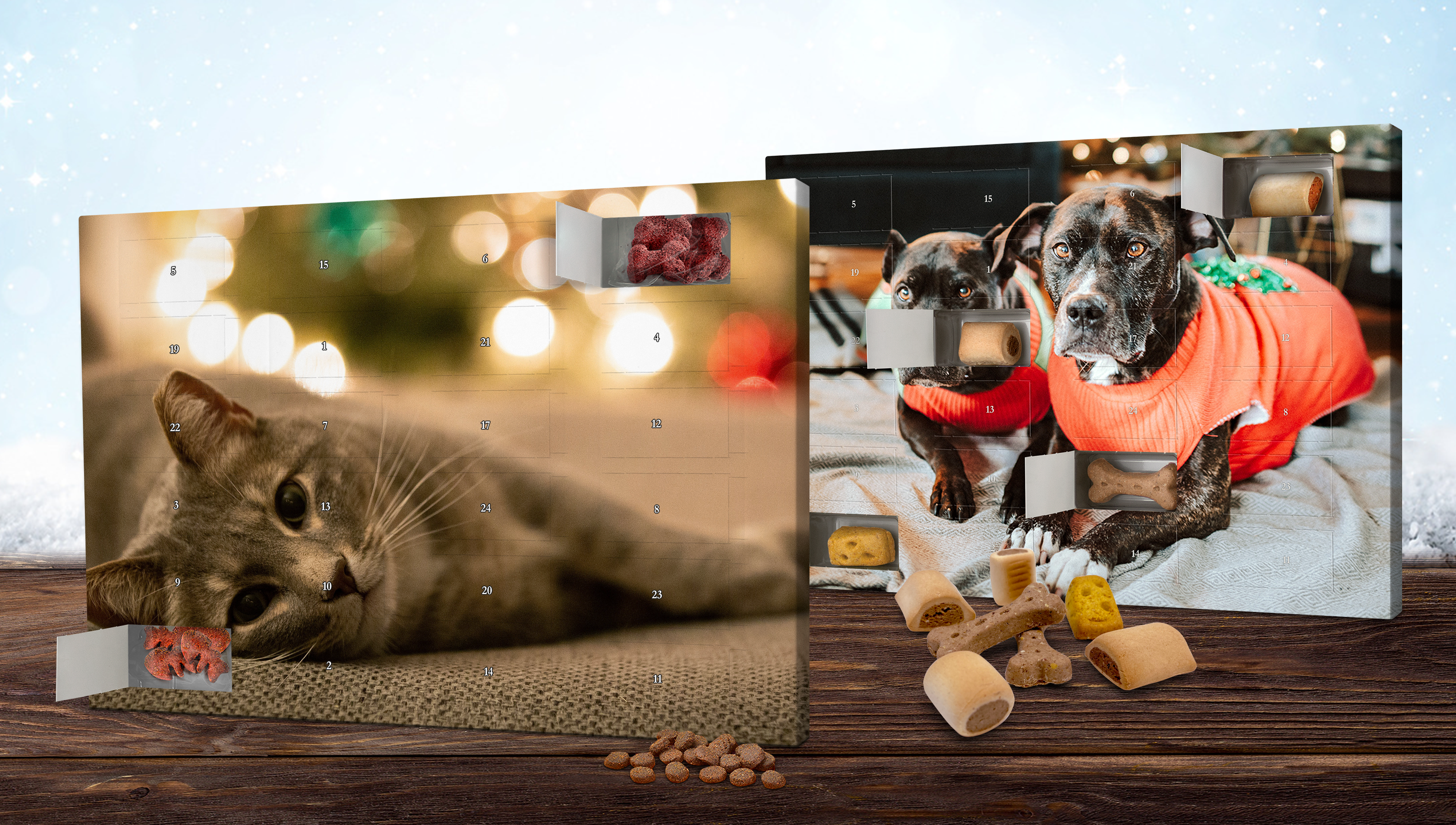 Foto-Weihnachtskalender mit Schokolade, Tee, Duftkerzen, Bildern oder zum Selbstbefüllen