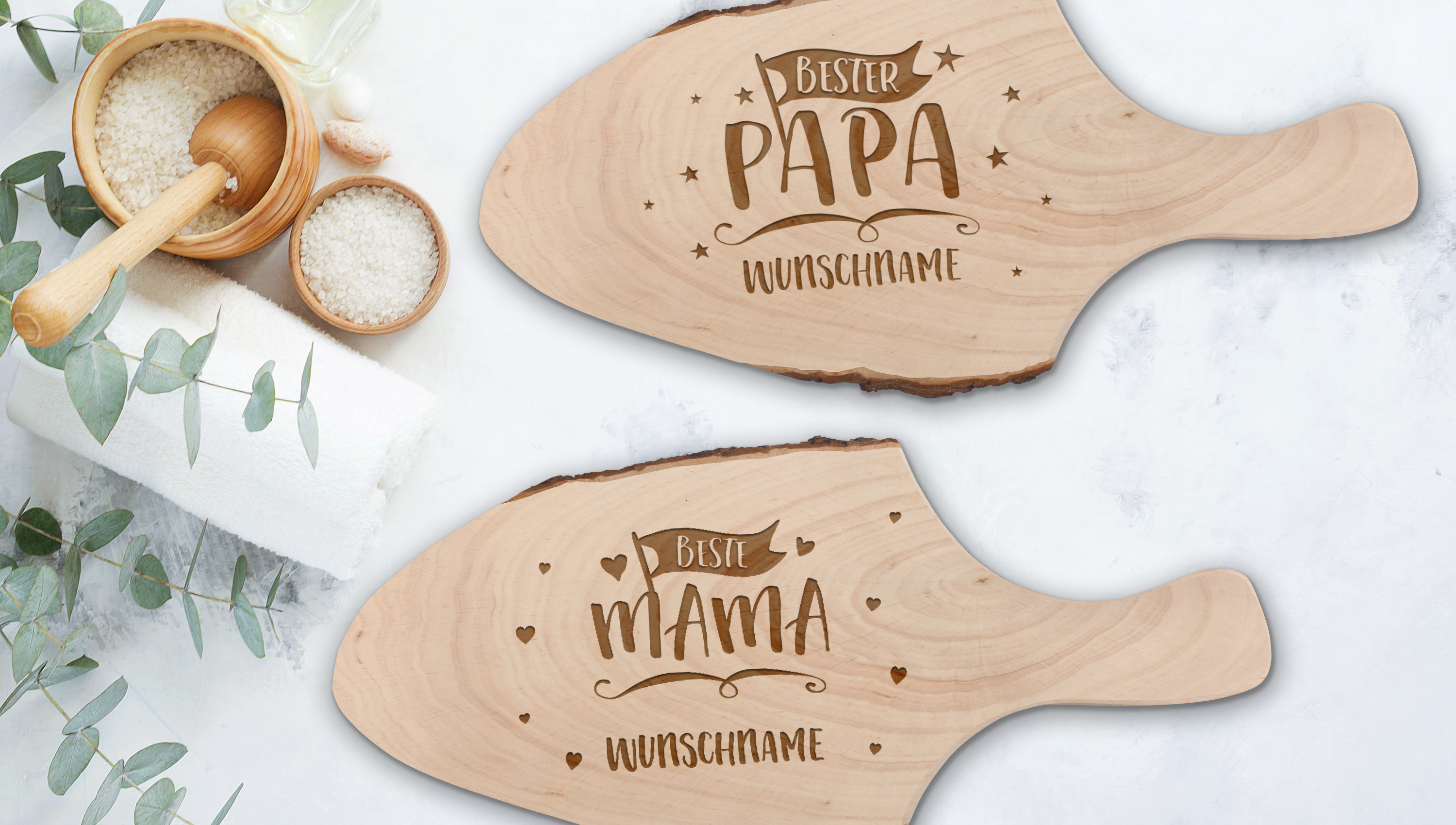 Käsebrett mit Rinde: Rindenbrett mit Gravur als Geschenkidee