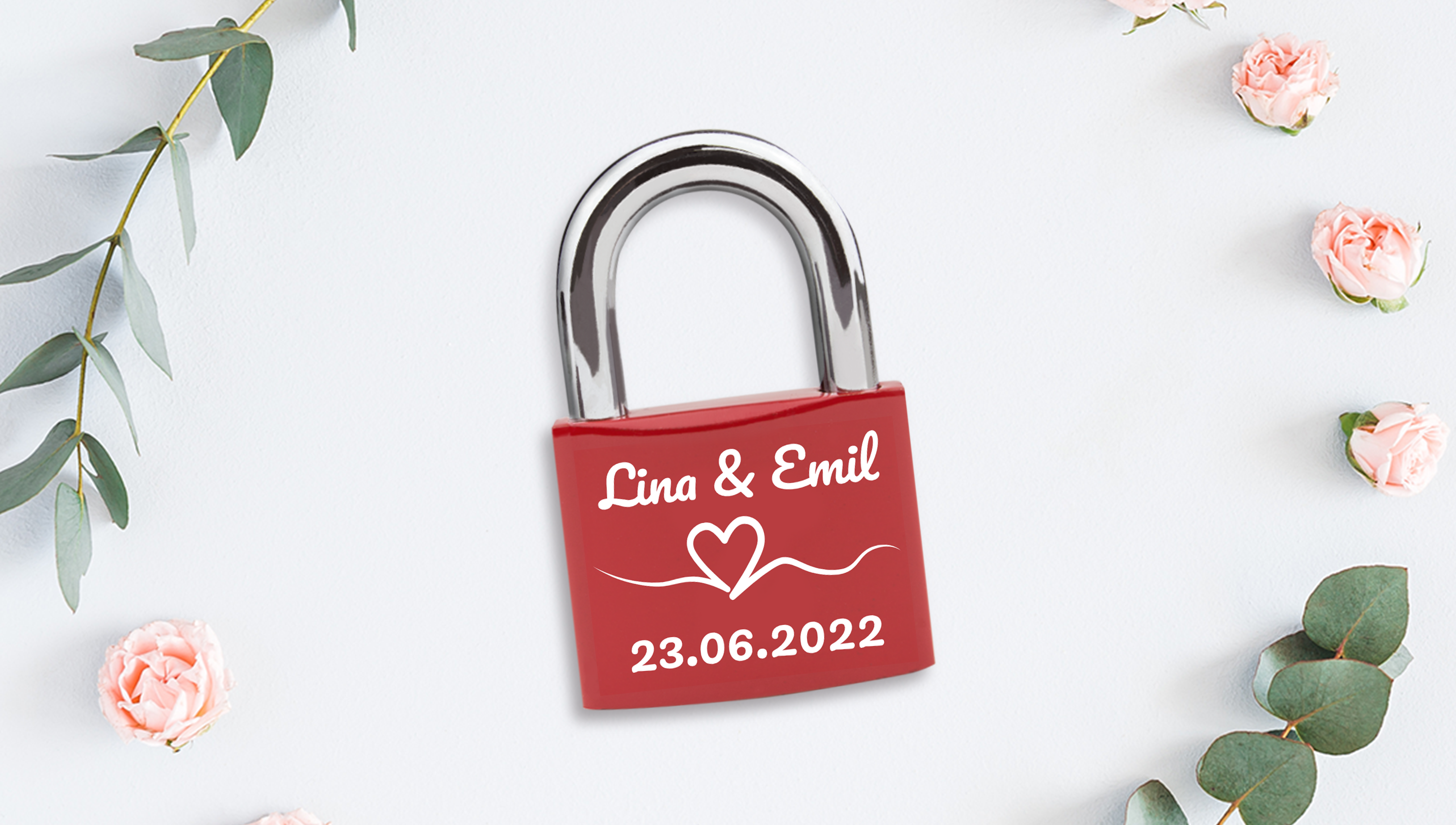 Persönliches Liebesschloss mit eigenem Bild, Namen oder Wunsch-Text bedrucken