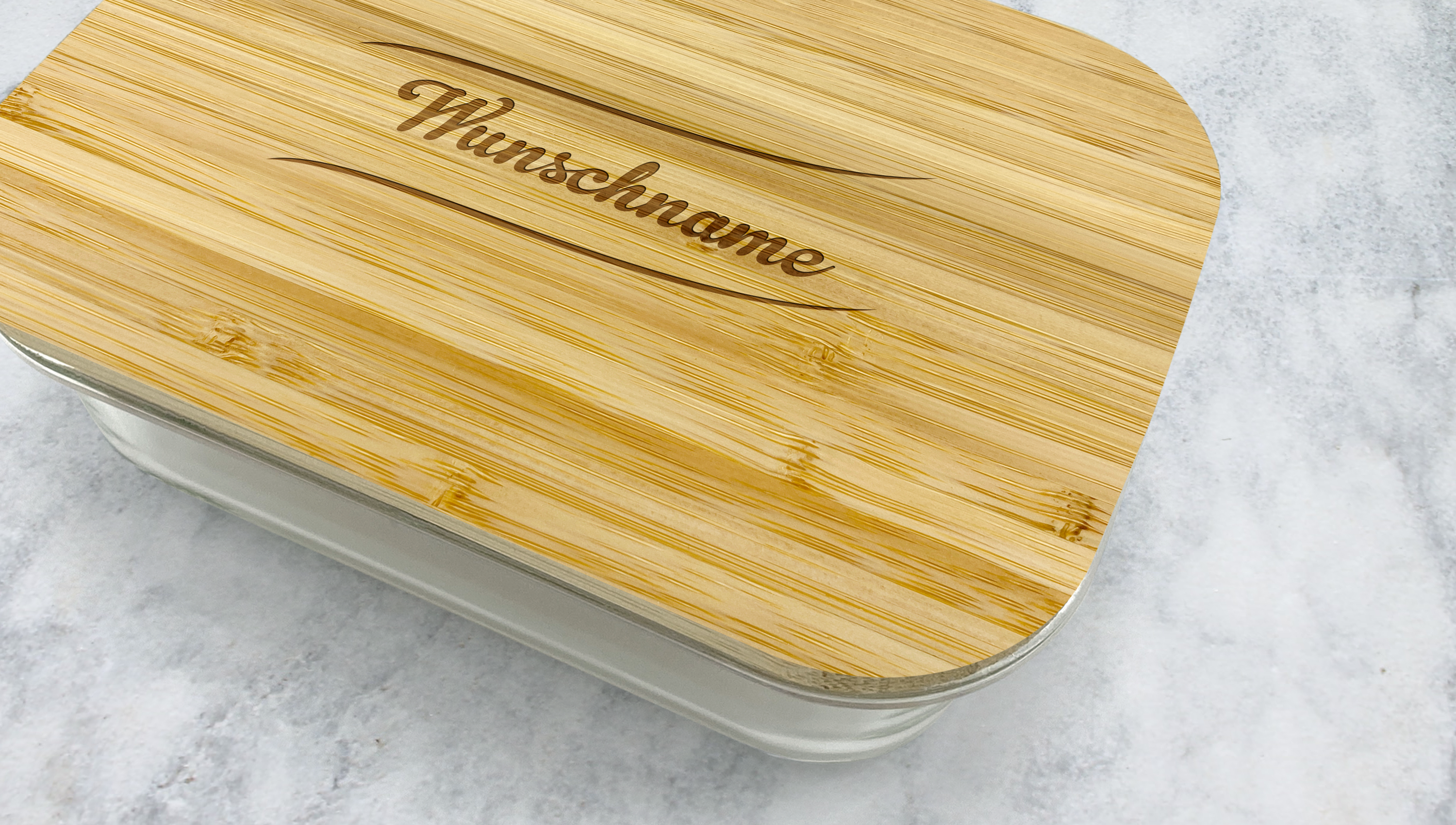 Personalisiertes Aufbewahrungsglas: Glasbehälter mit Bambusdeckel