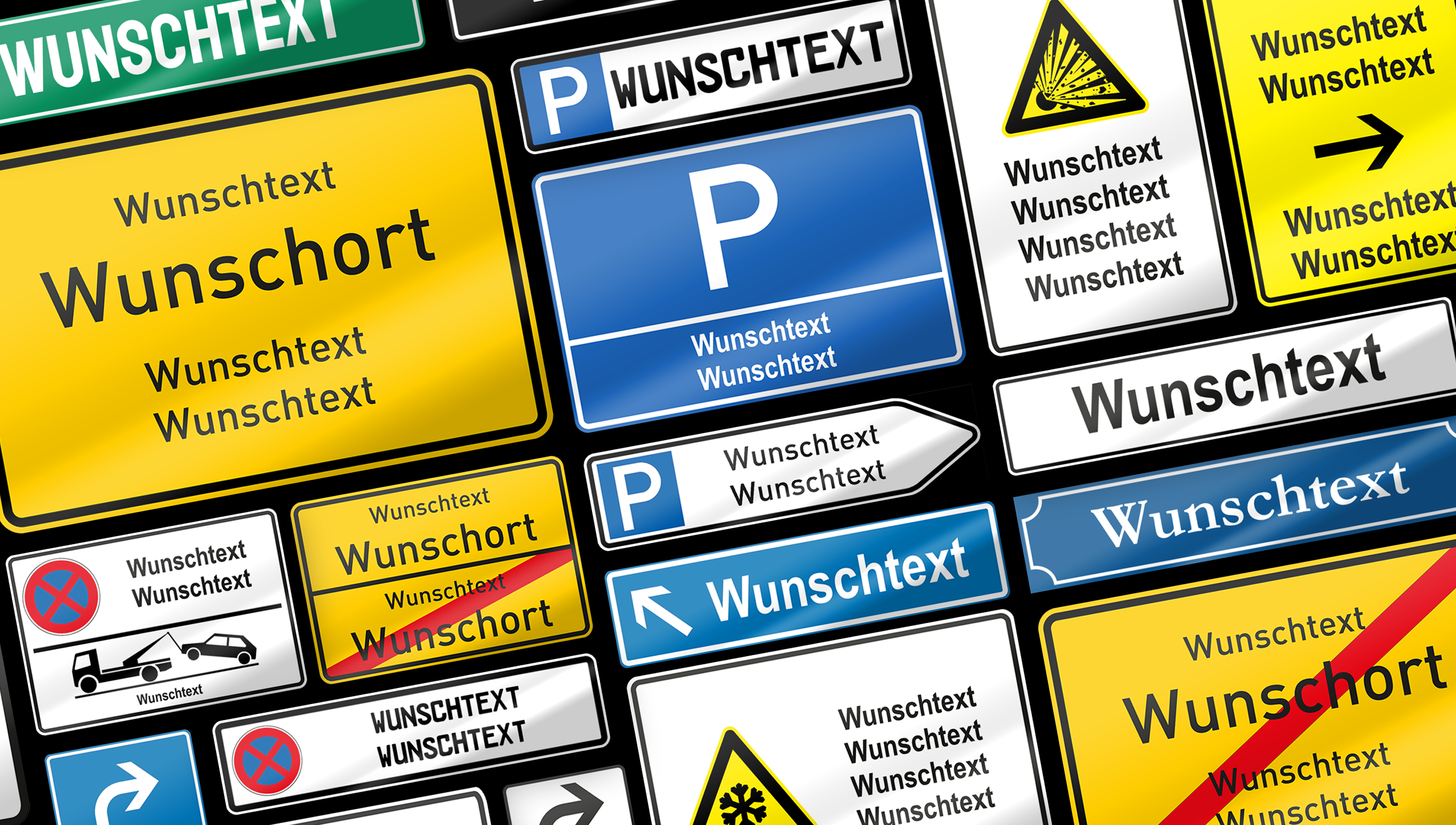 Hinweis-Schilder und Kennzeichnungen auf Metall