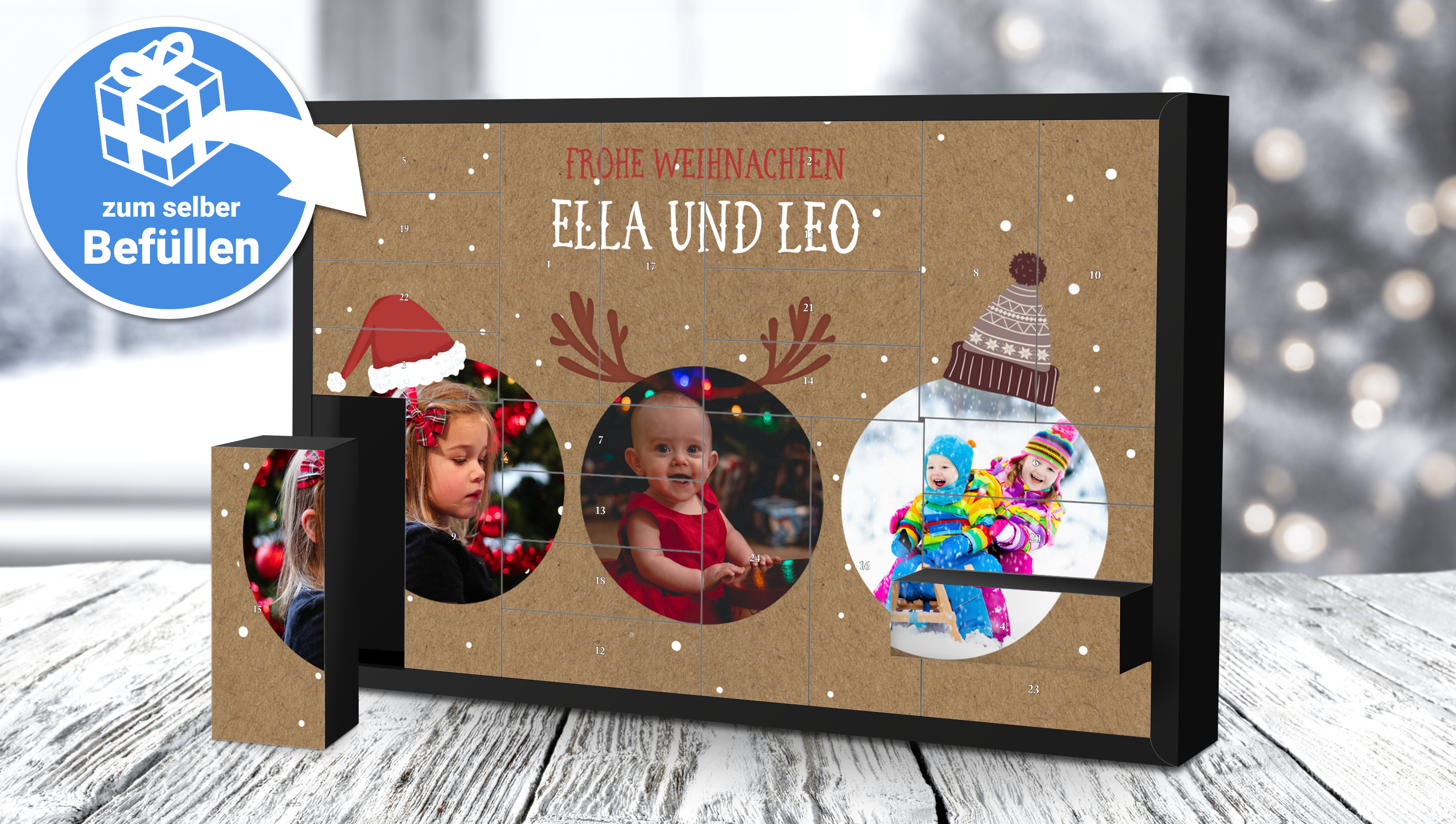 Kreative Adventskalender für Kinder mit Foto, Namen oder Spruch
