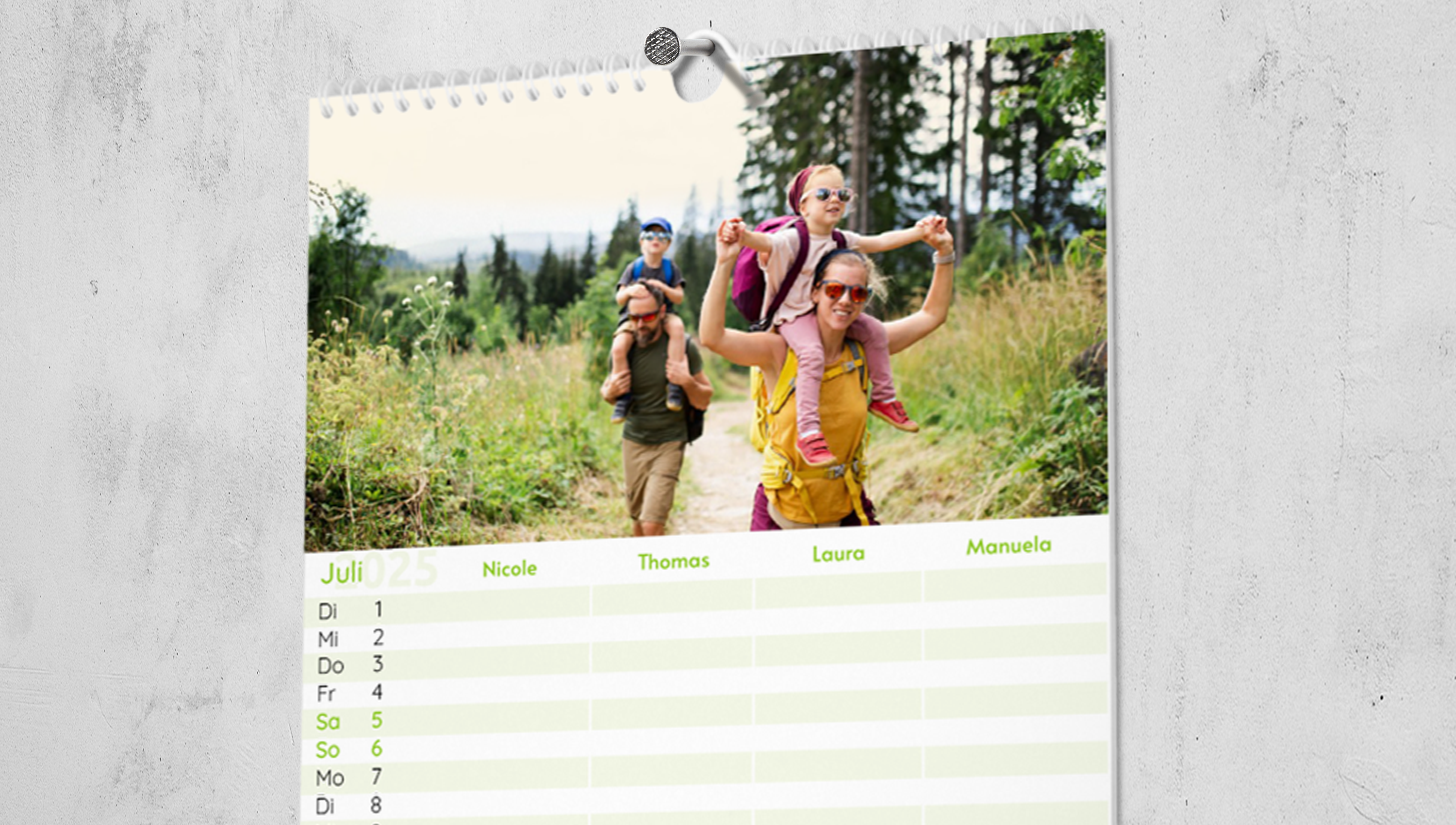 Fotokalender Familienplaner mit fünf Spalten