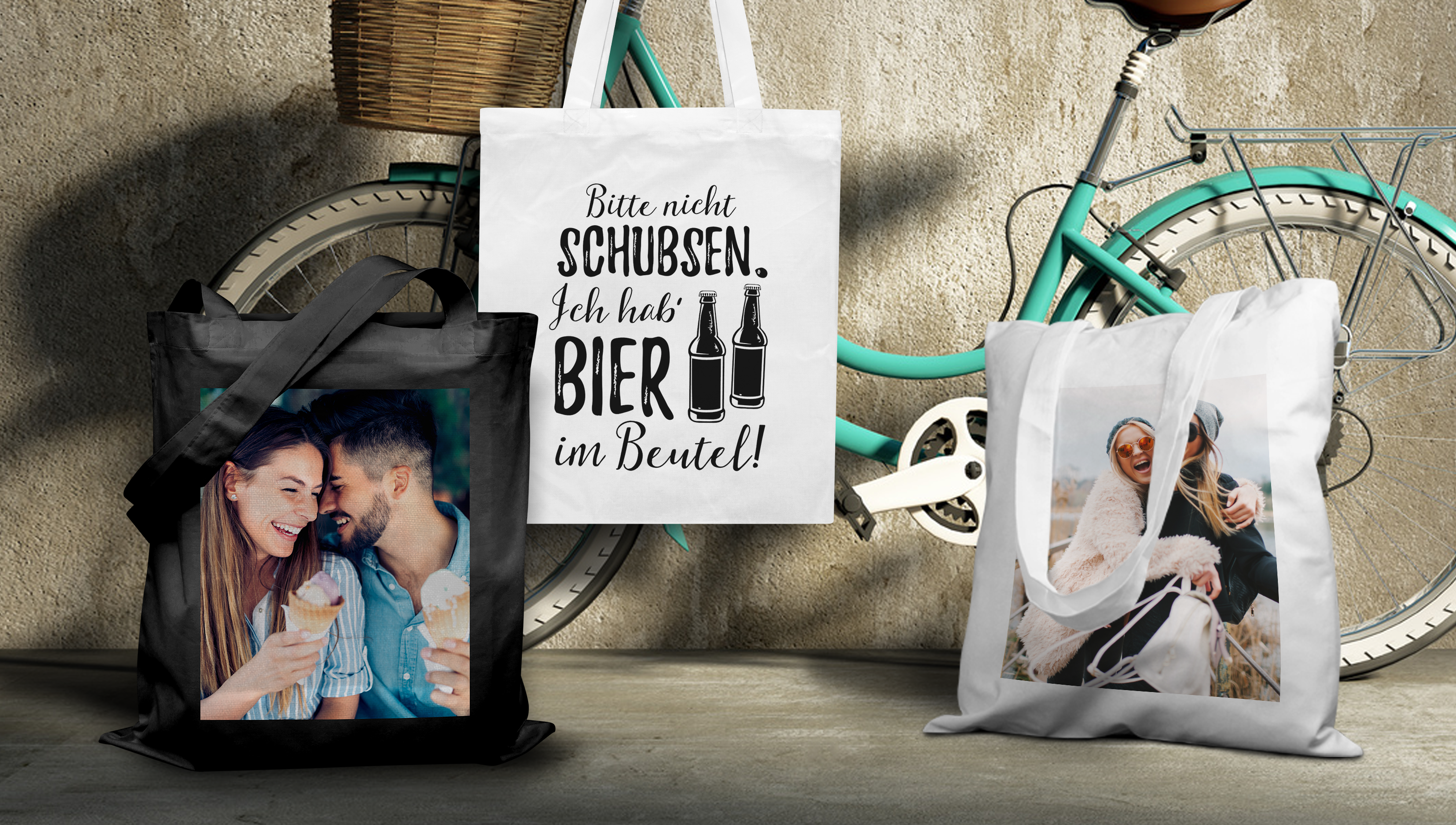 Umweltfreundlichen Jutebeutel bedrucken mit Foto, Namen oder Wunsch-Text