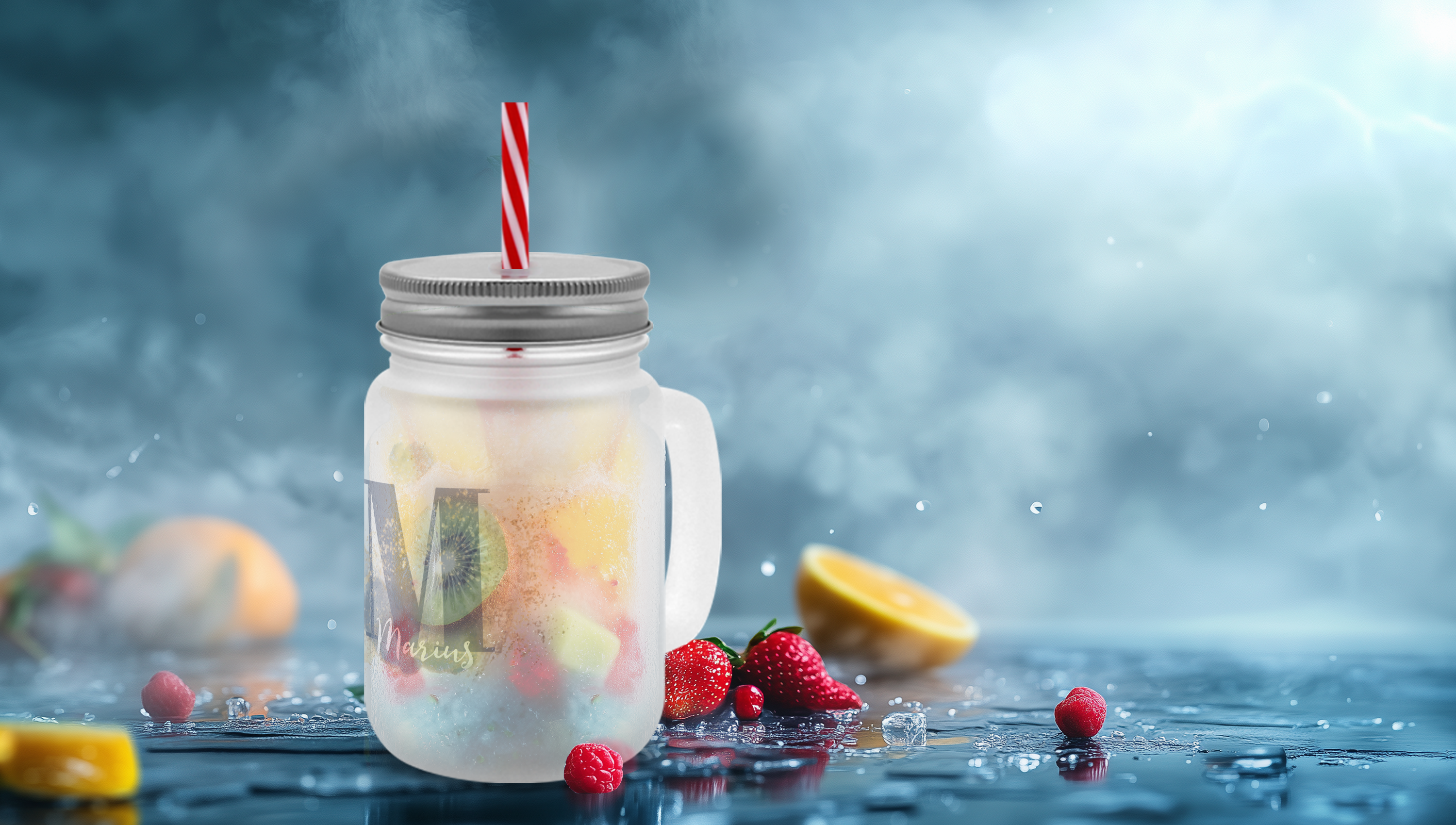 Trinkgläser mit Deckel und Strohhalm - Einmachgläser mit Henkel online designen