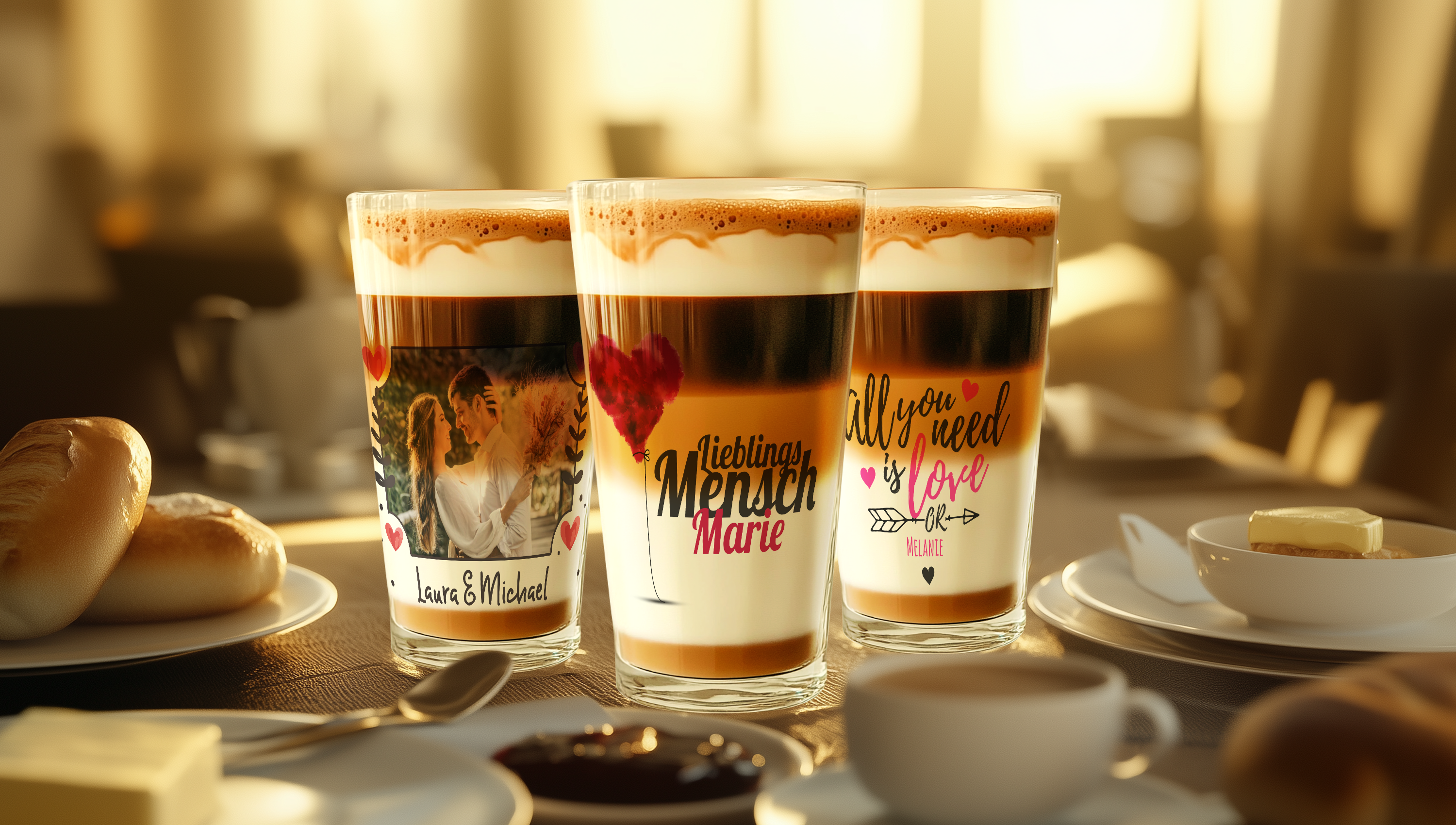 Personalisierte Latte Gläser mit Namen selbst gestalten