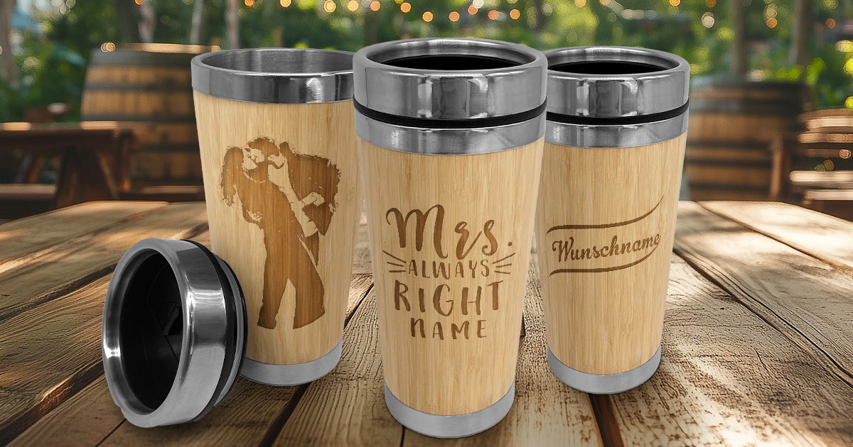 Bambus Becher to go: Thermobecher mit Gravur | PrintPlanet
