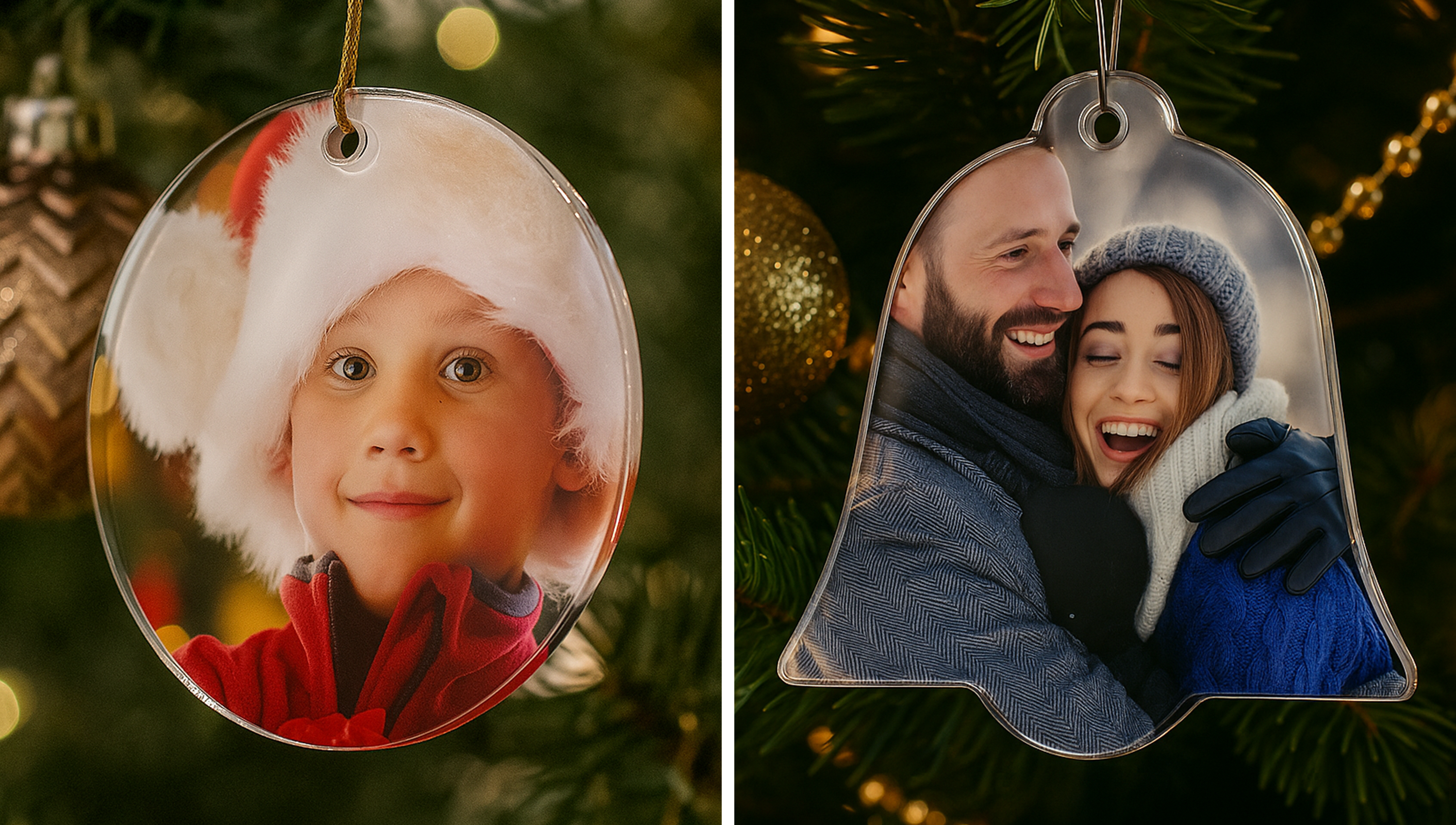 Personalisierter Weihnachtsschmuck mit Fotos, Namen oder Text