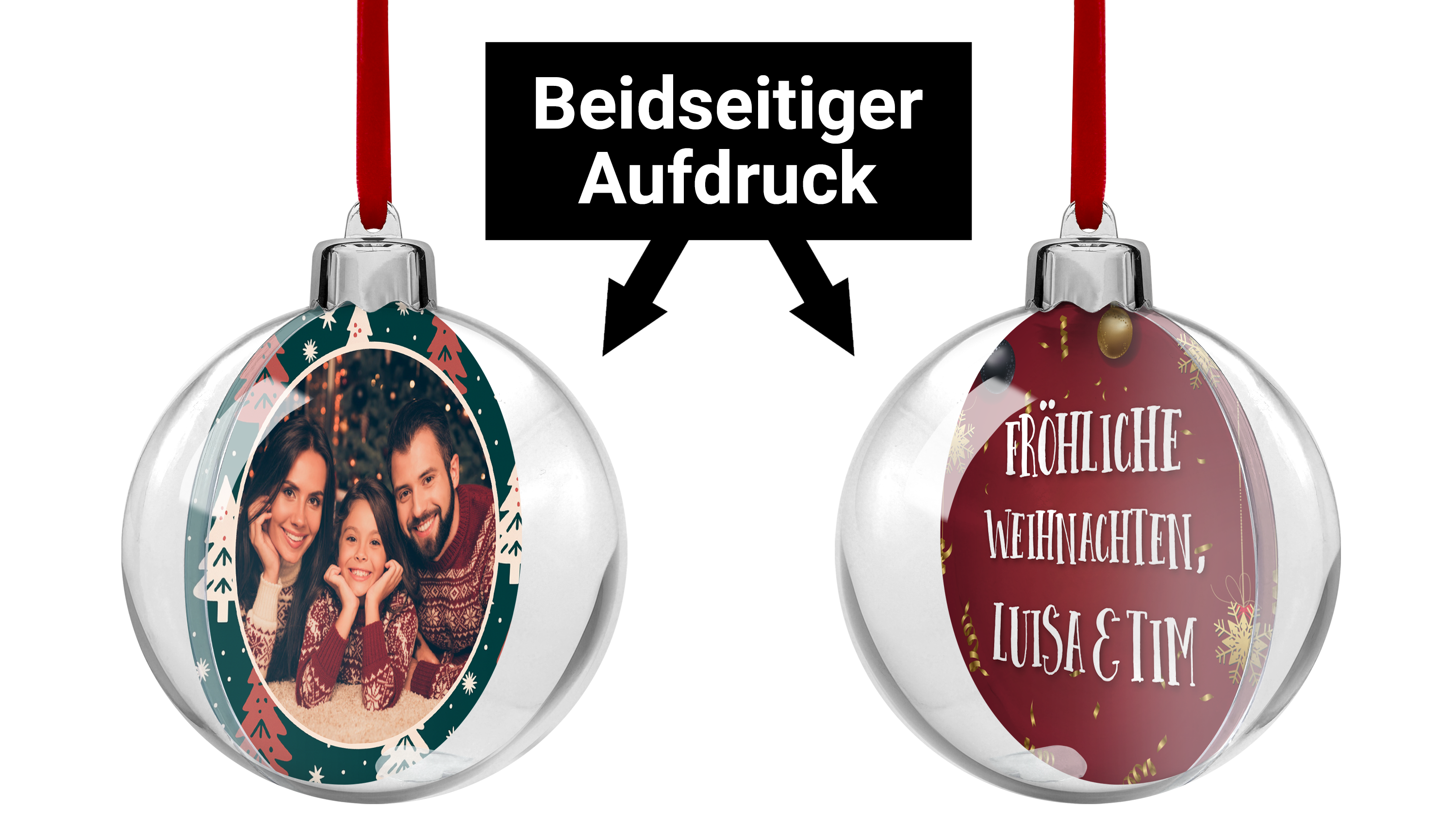 Christbaumkugel mit Foto, Namen oder Text bedrucken