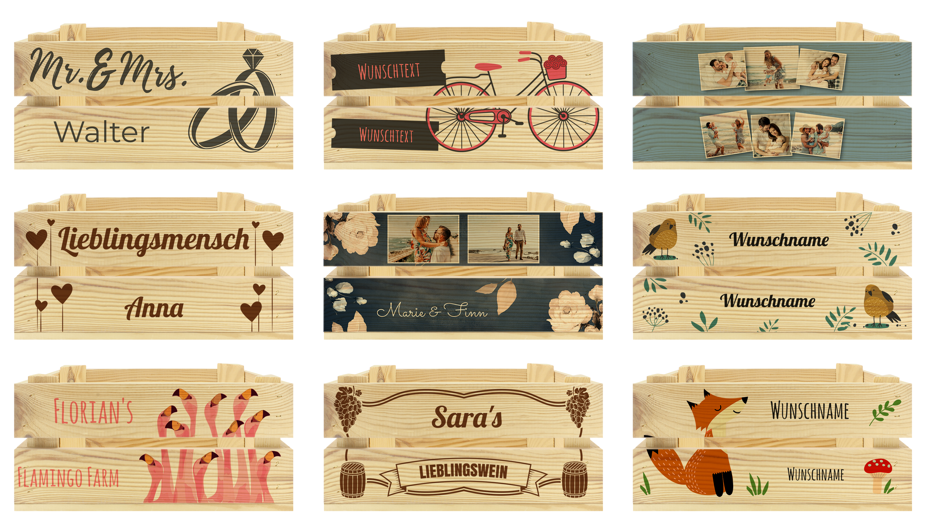 Holzkiste zur Geburt, Hochzeit oder zum Einzug - Persönliches Geschenk