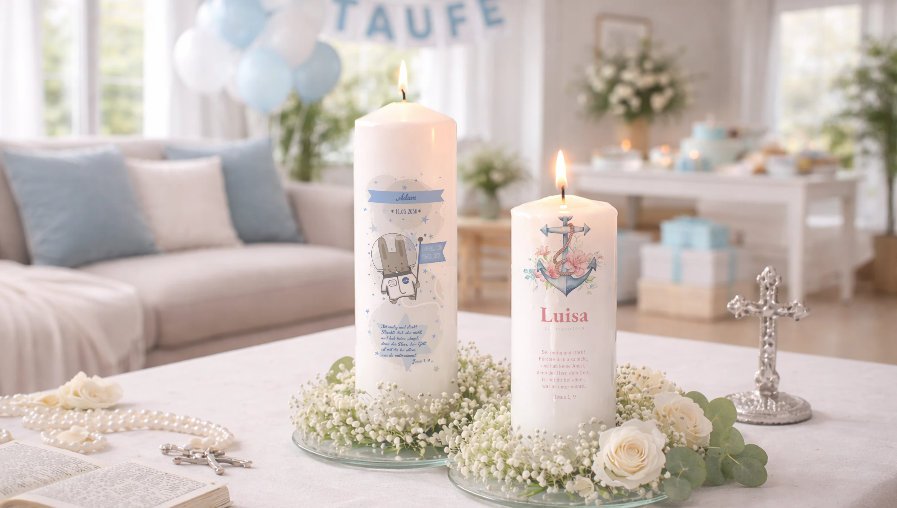 Taufkerzen mit Foto und Namen online gestalten