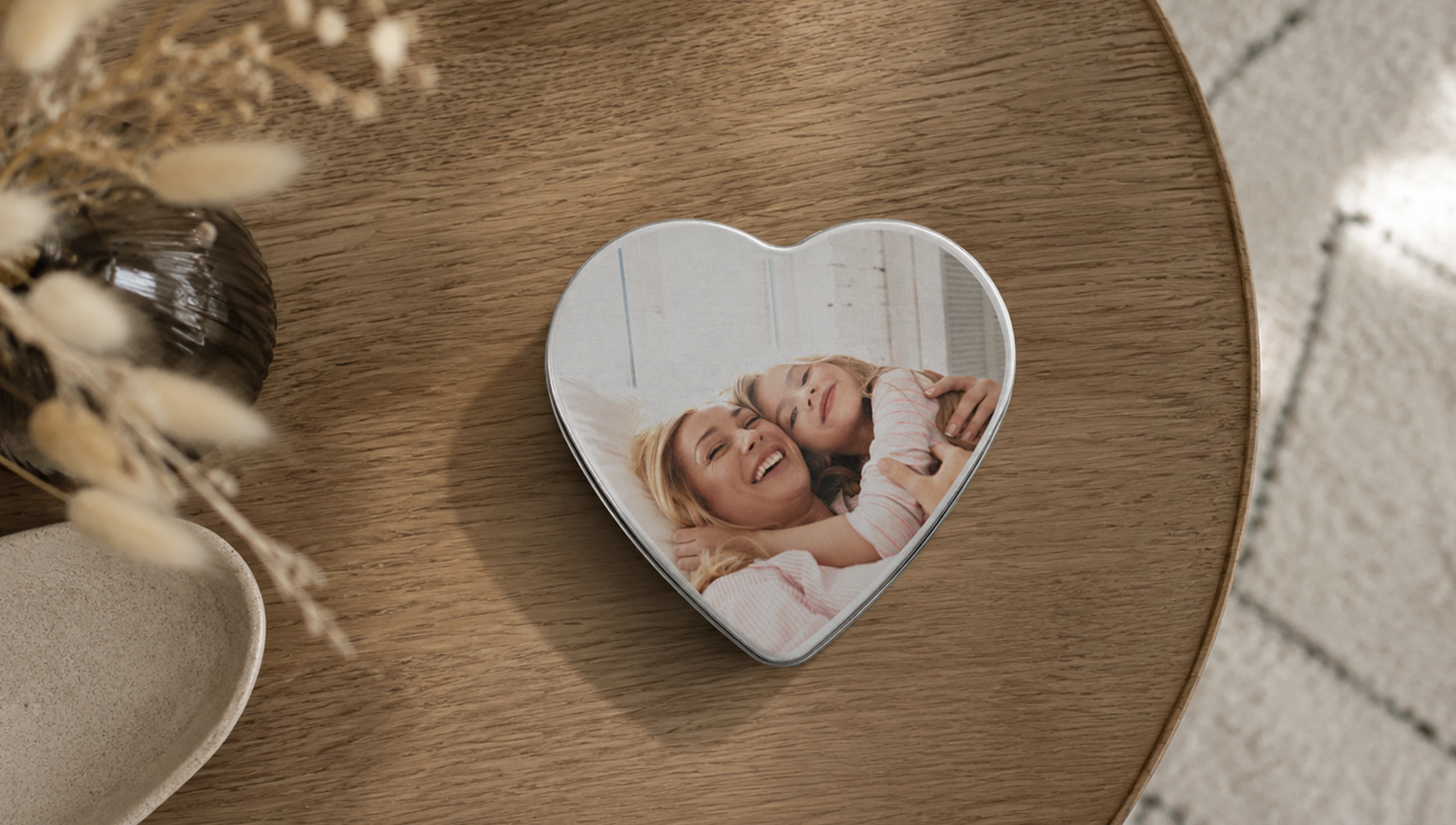 Dose in Herzform mit Foto, Namen oder Text bedrucken lassen