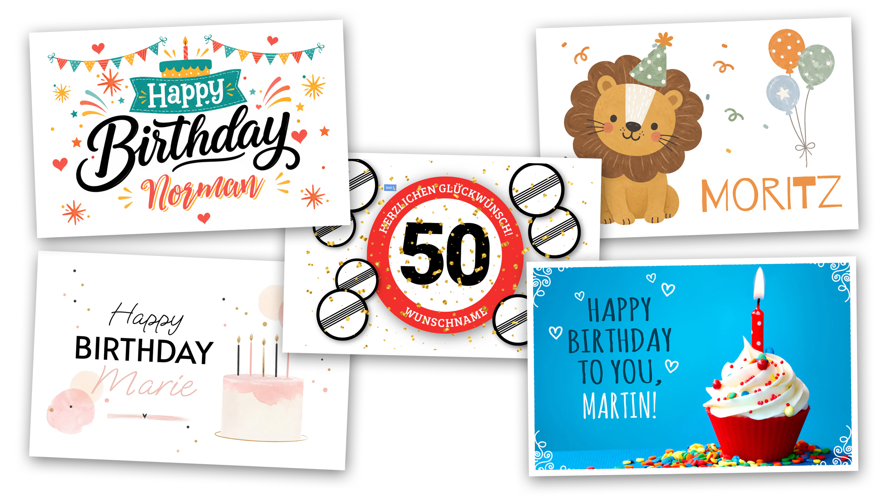Personalisierte Geburtstaglayouts mit Namen