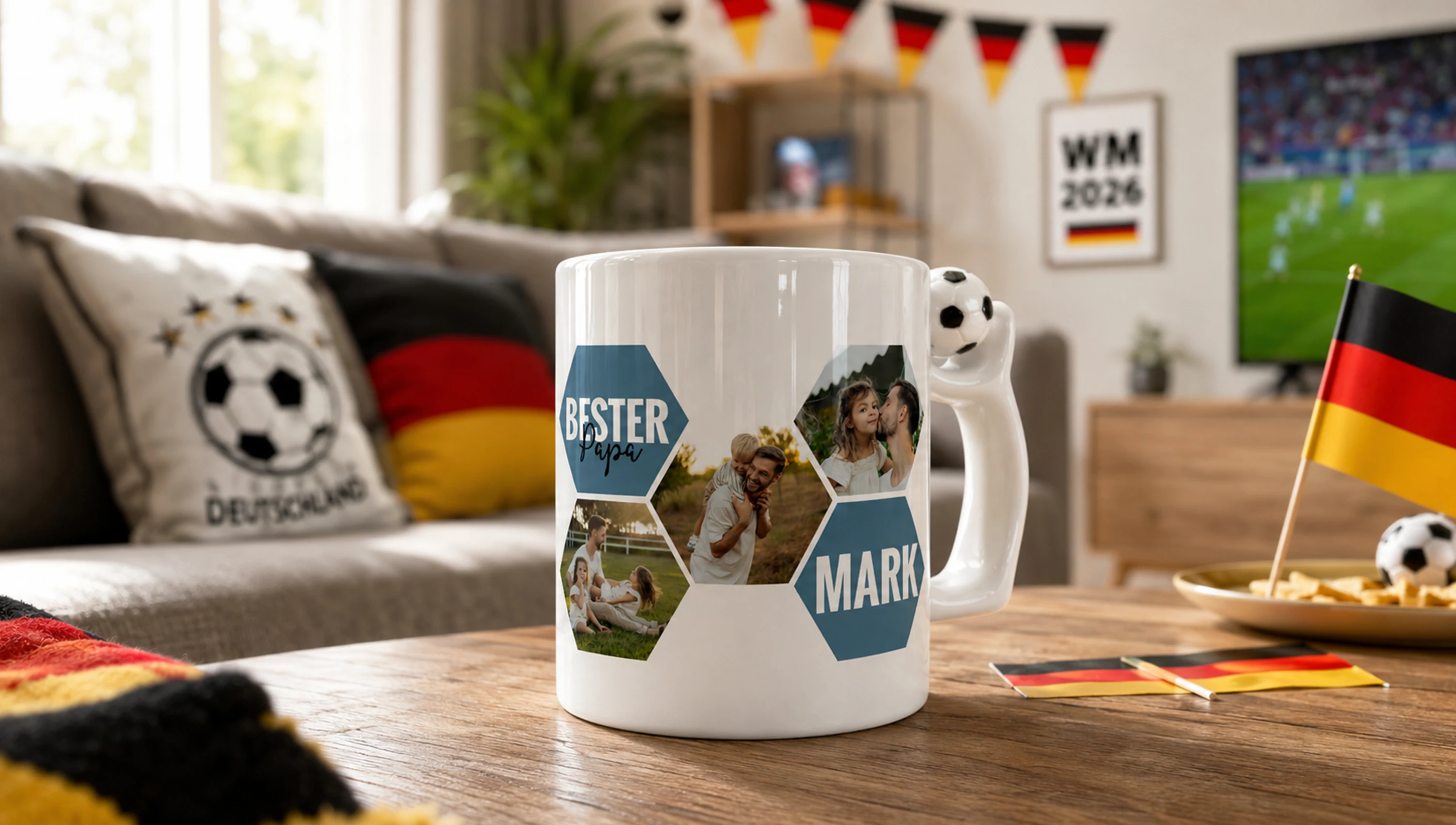 Fußballtasse mit Namen oder Foto online selbst gestalten