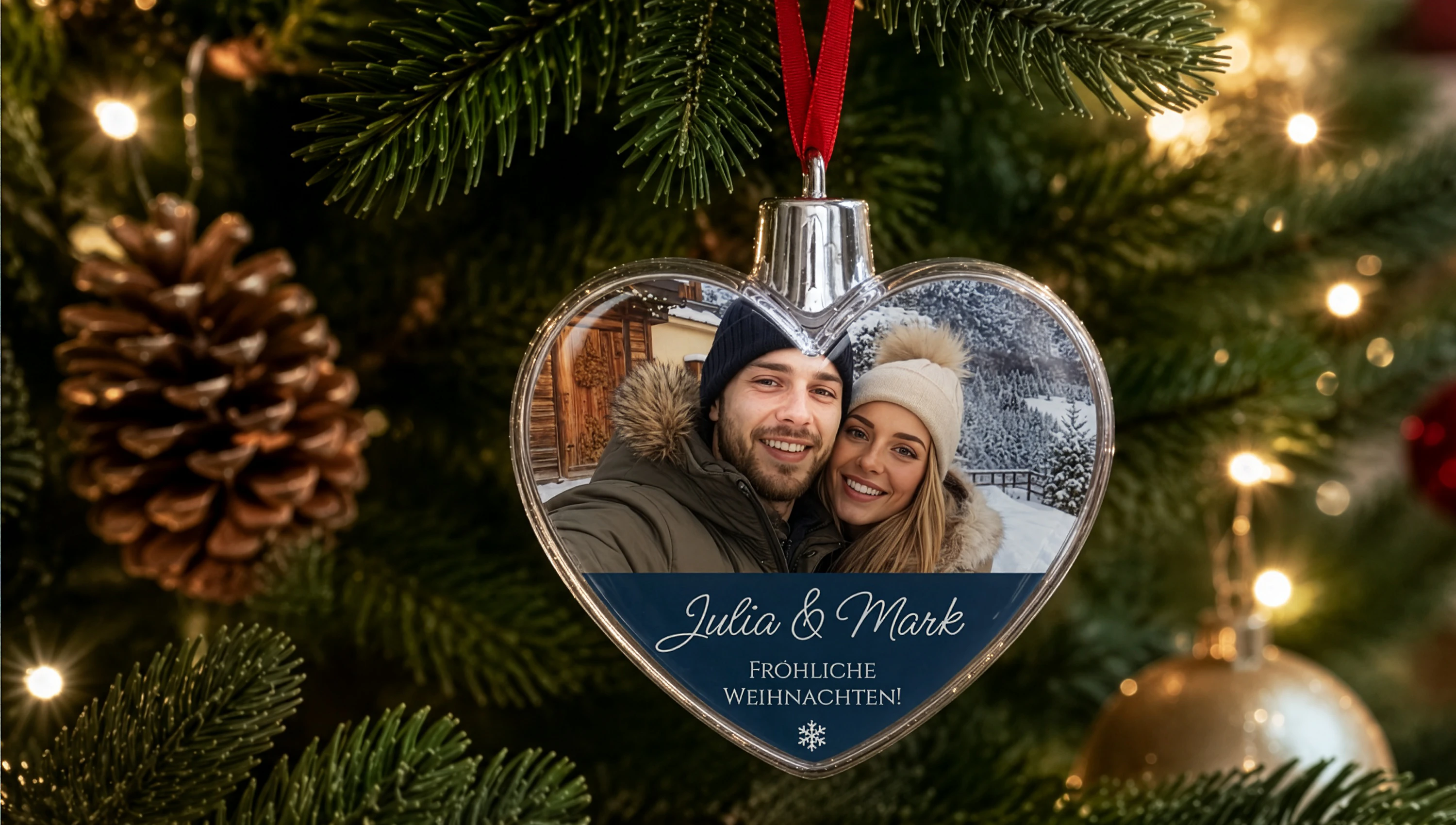 Besondere Herz-Weihnachtsbaumkugeln bedrucken lassen