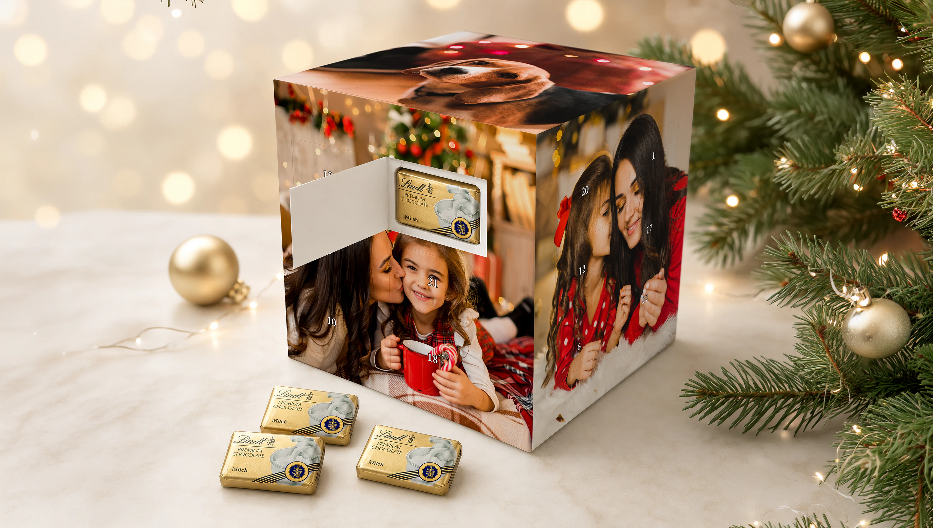 Würfel-Adventskalender bedrucken lassen