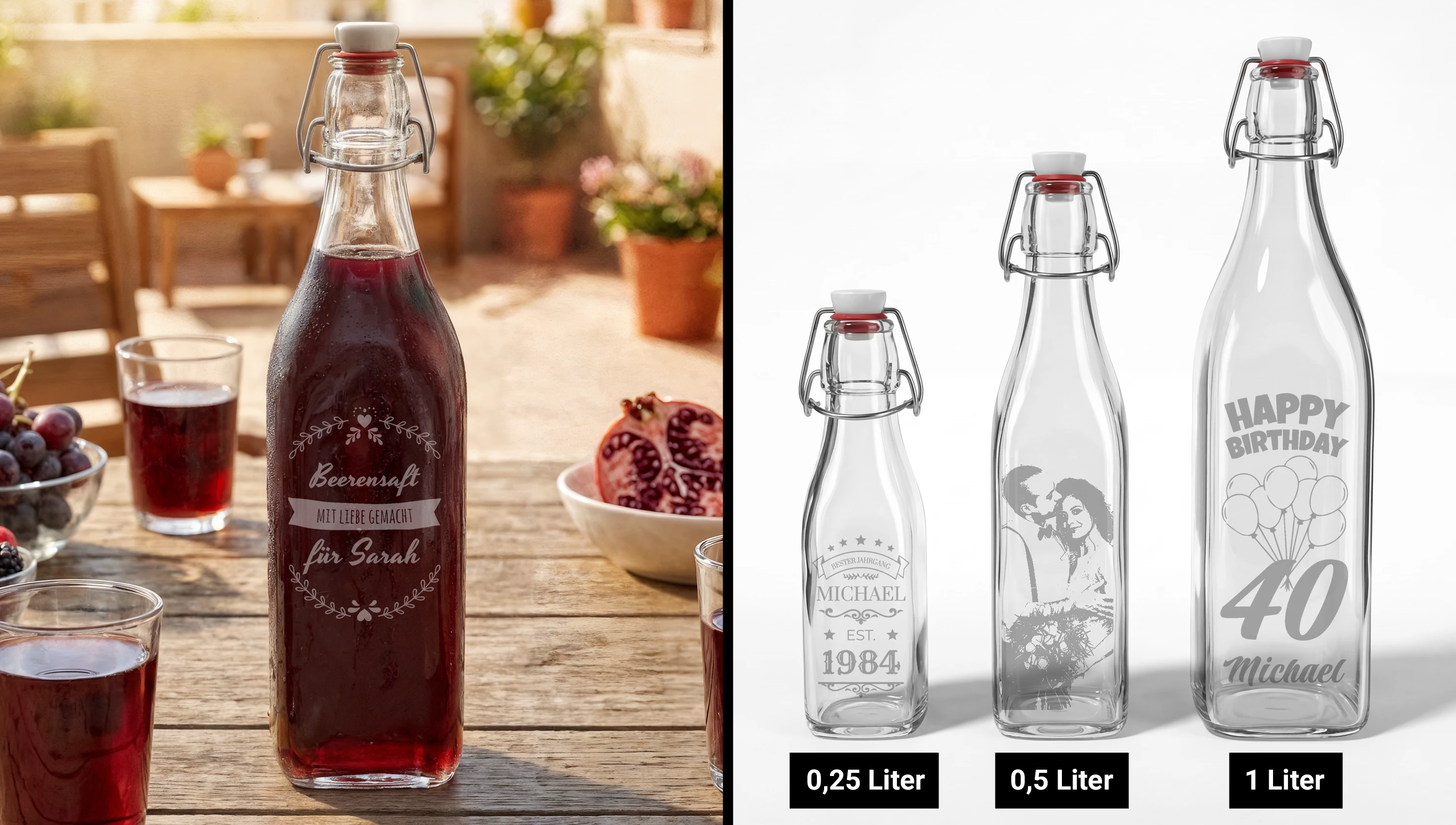 Personalisierte Glasflaschen mit Bügelverschluss gravieren lassen
