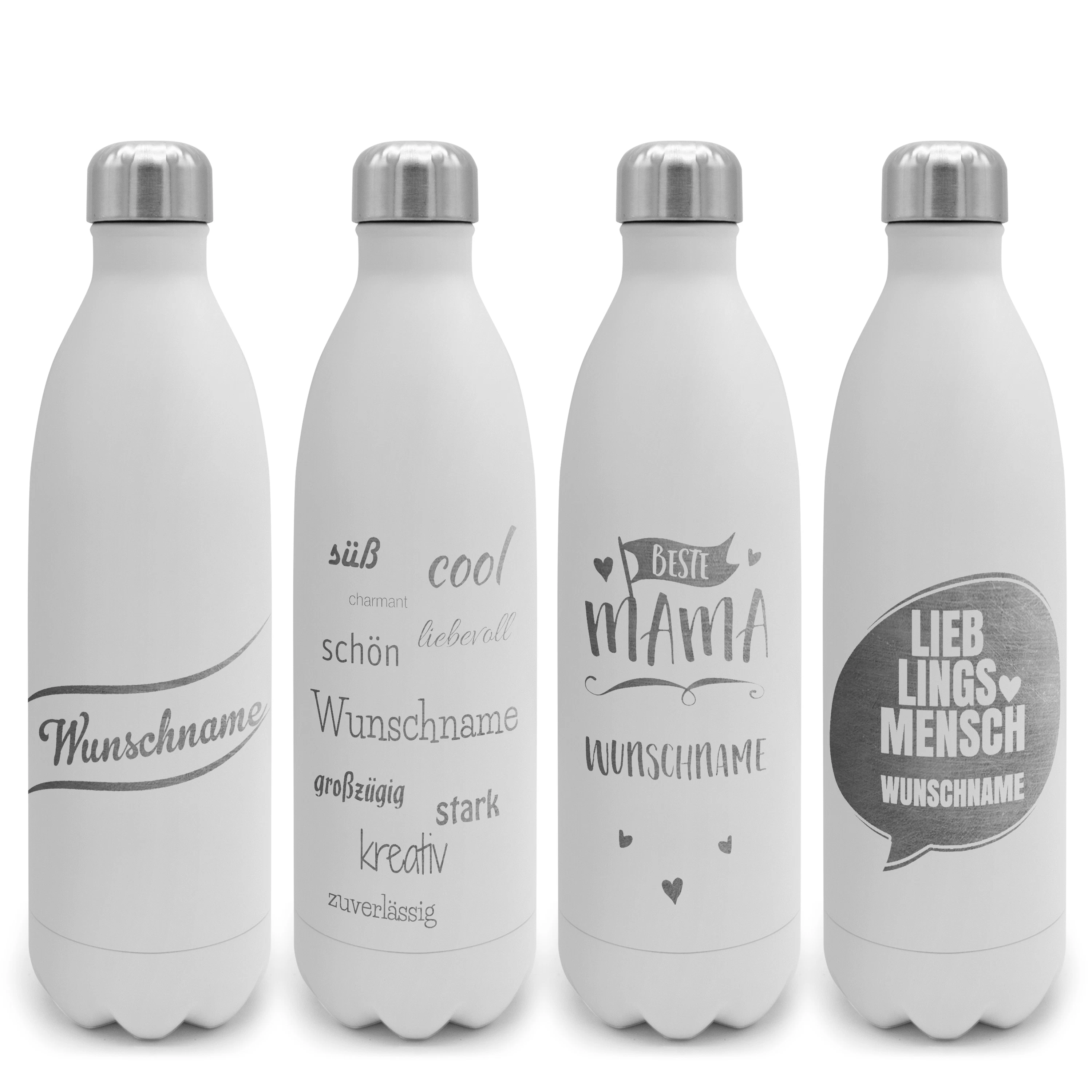 Thermo-Trinkflasche mit Gravur Weiß