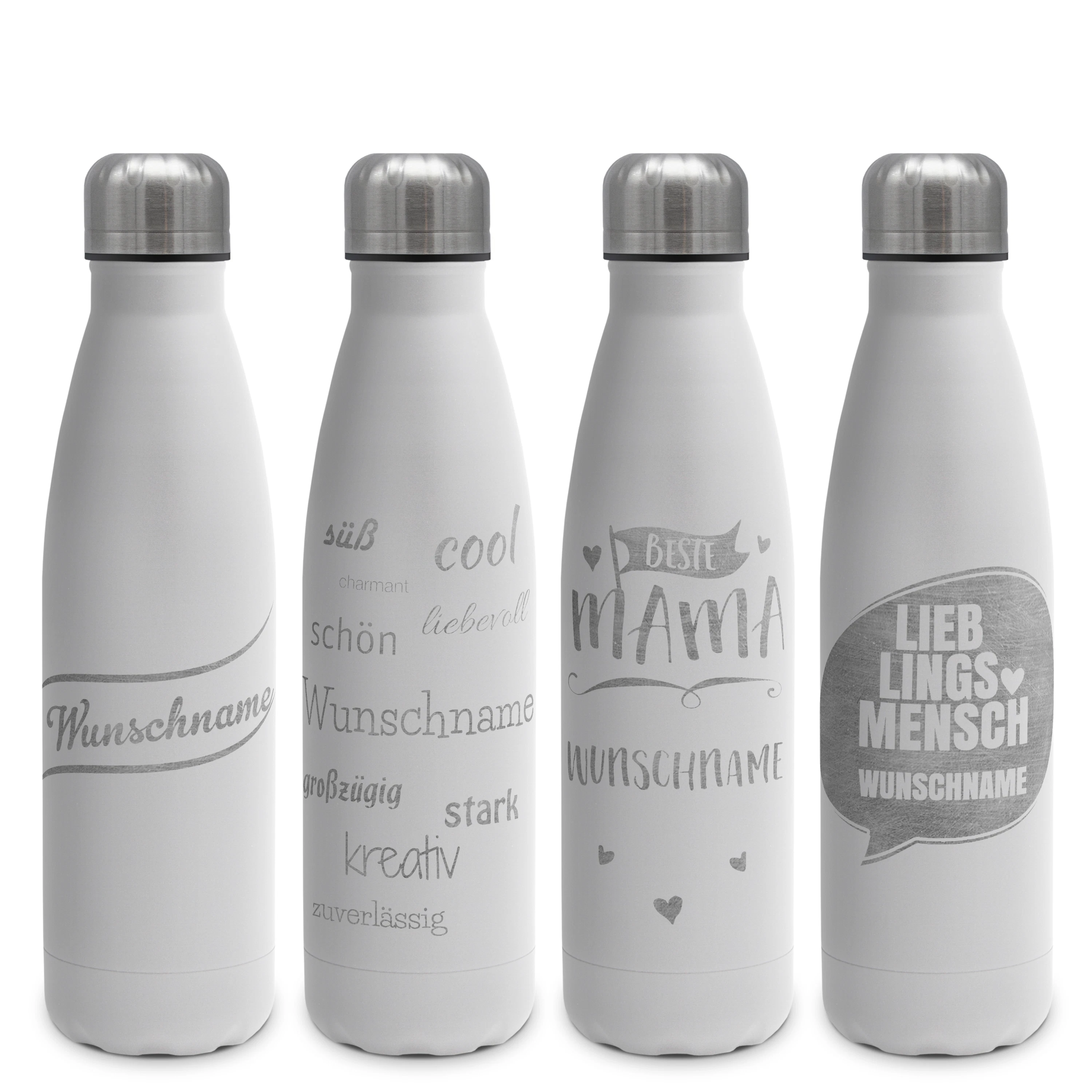 Thermo-Trinkflasche mit Gravur Weiß