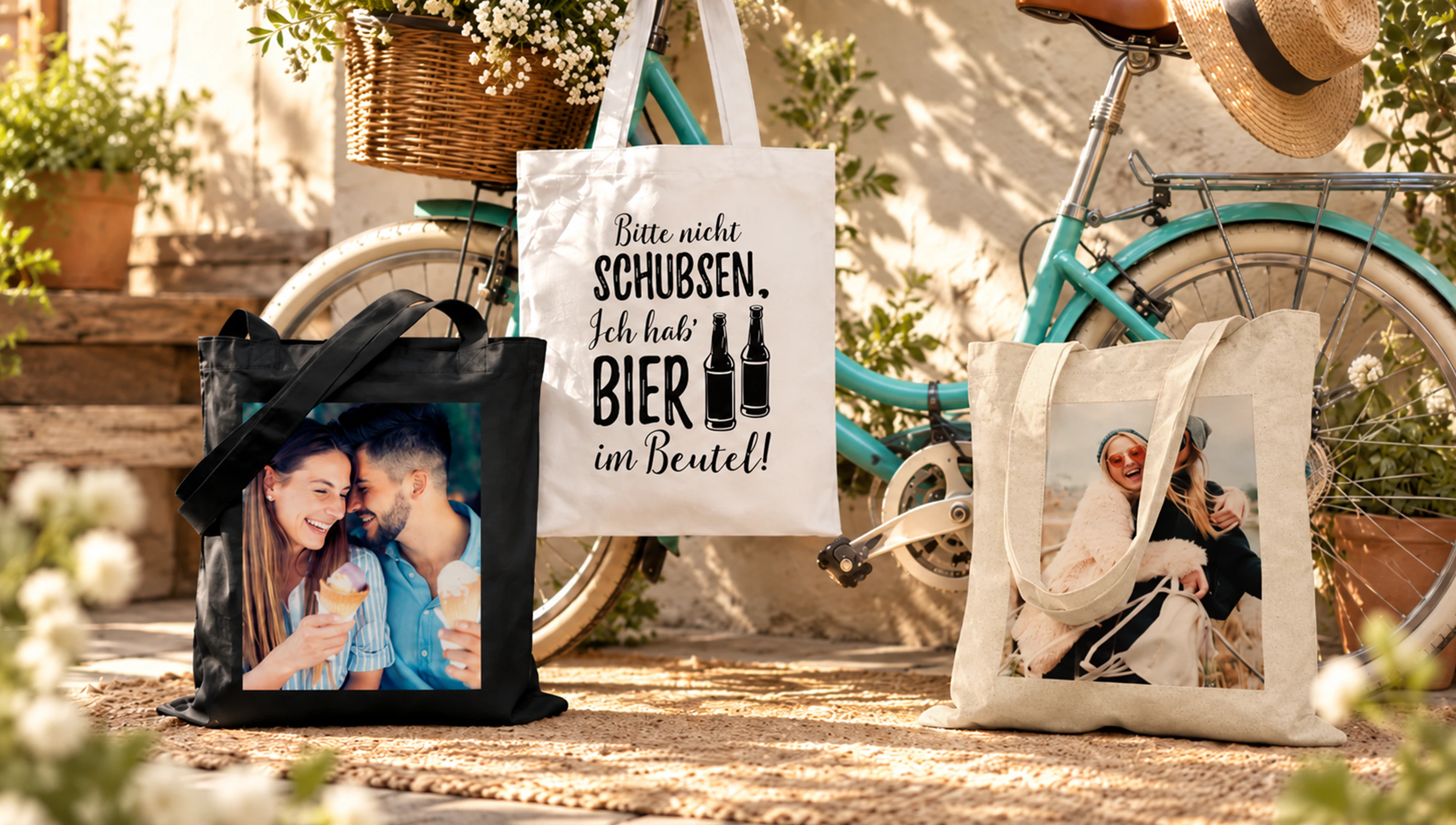 Jutebeutel bedrucken mit Foto, Namen oder Wunsch-Text