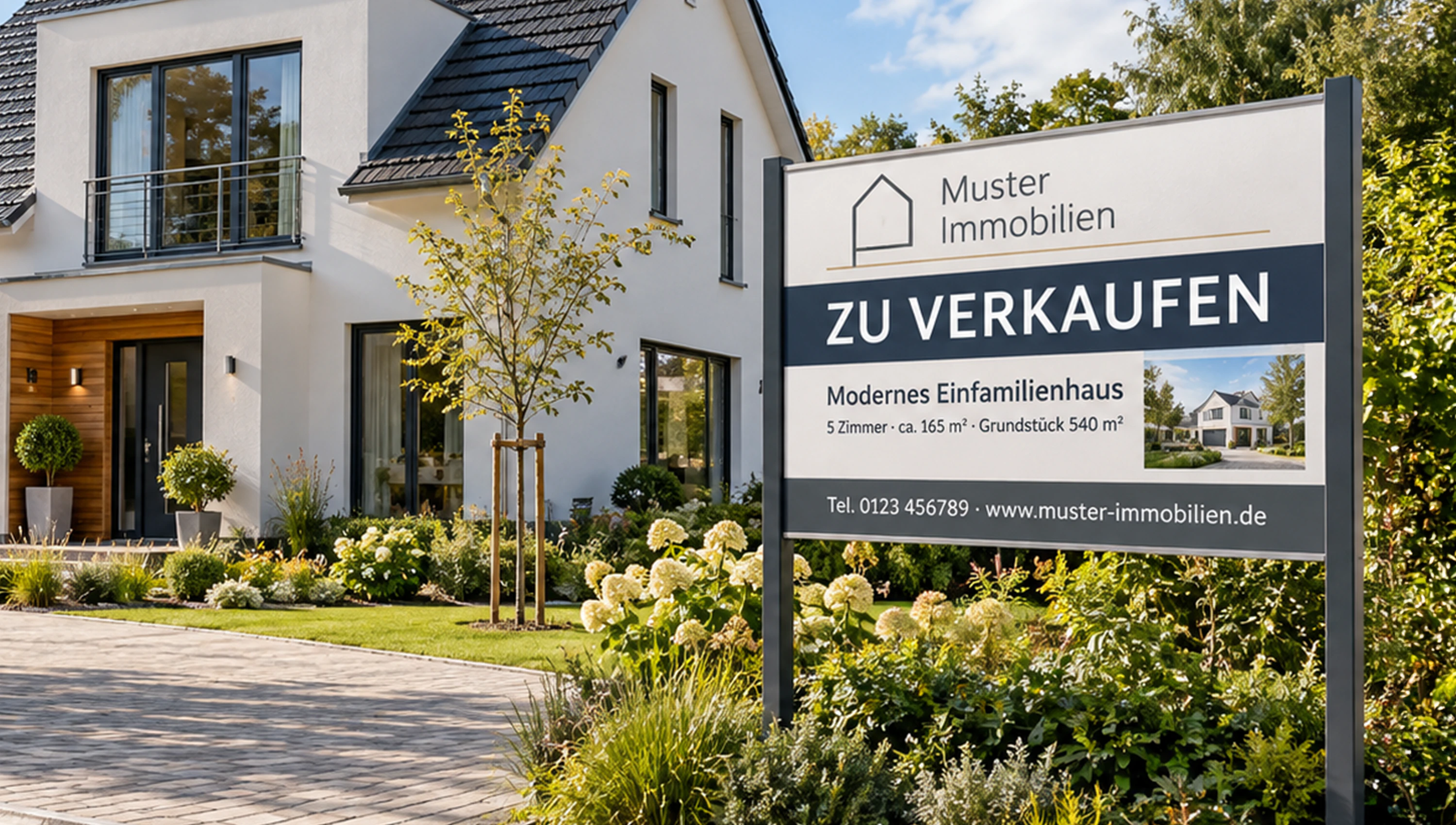 "Zu verkaufen" Schild: Auto oder Haus professionell verkaufen