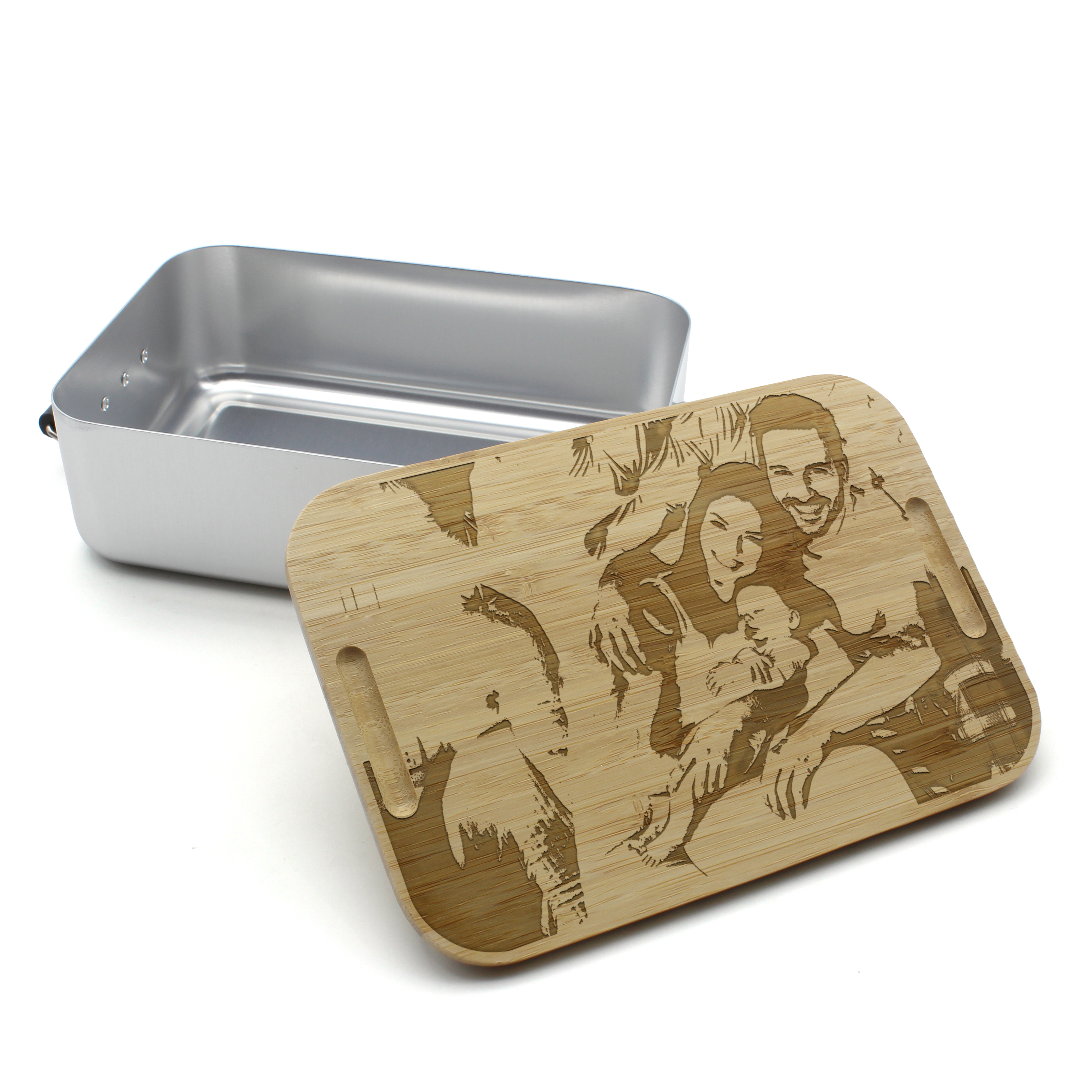 Alu-Brotdose mit Bambusdeckel - Standard 2