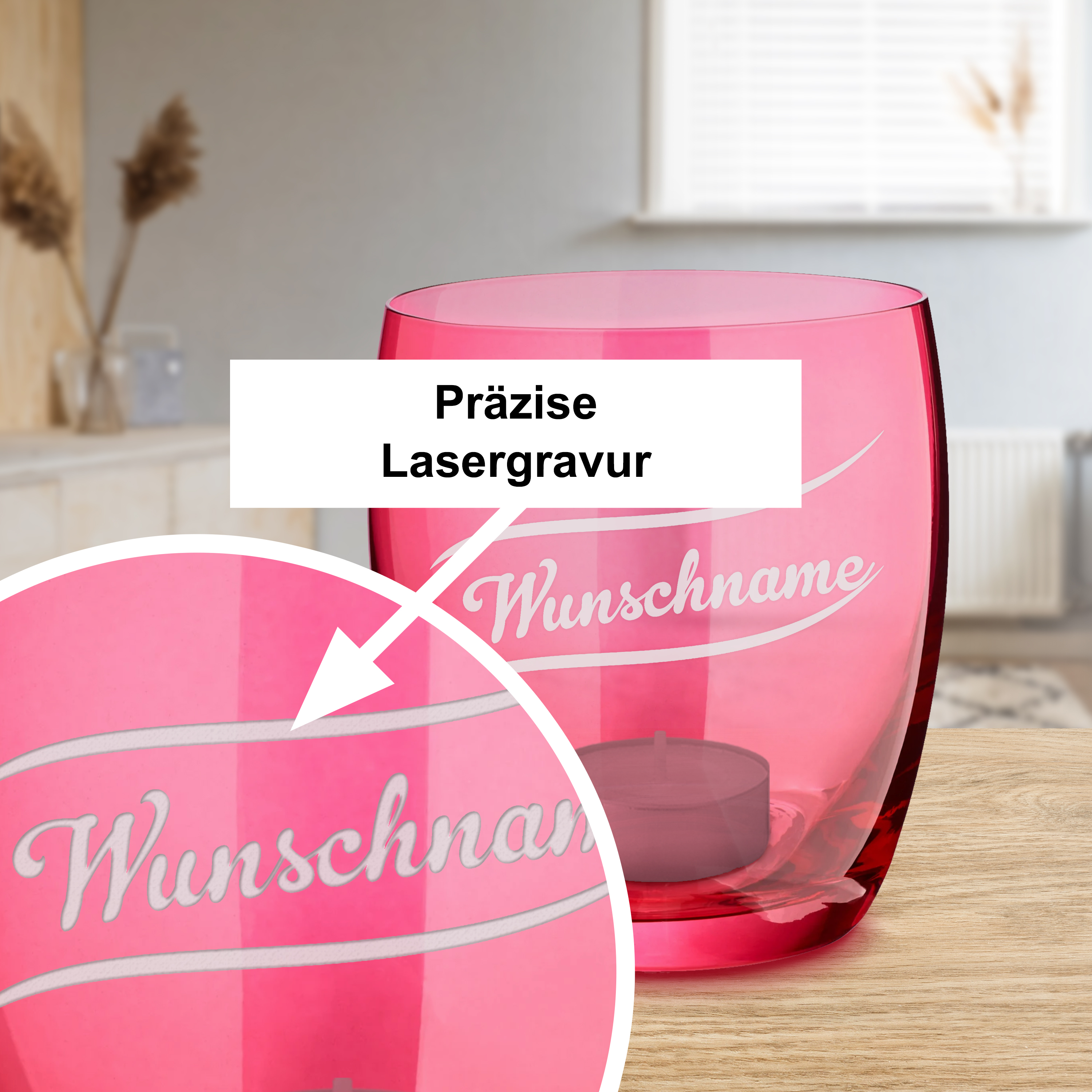 Windlicht "Gravur" Rot 3