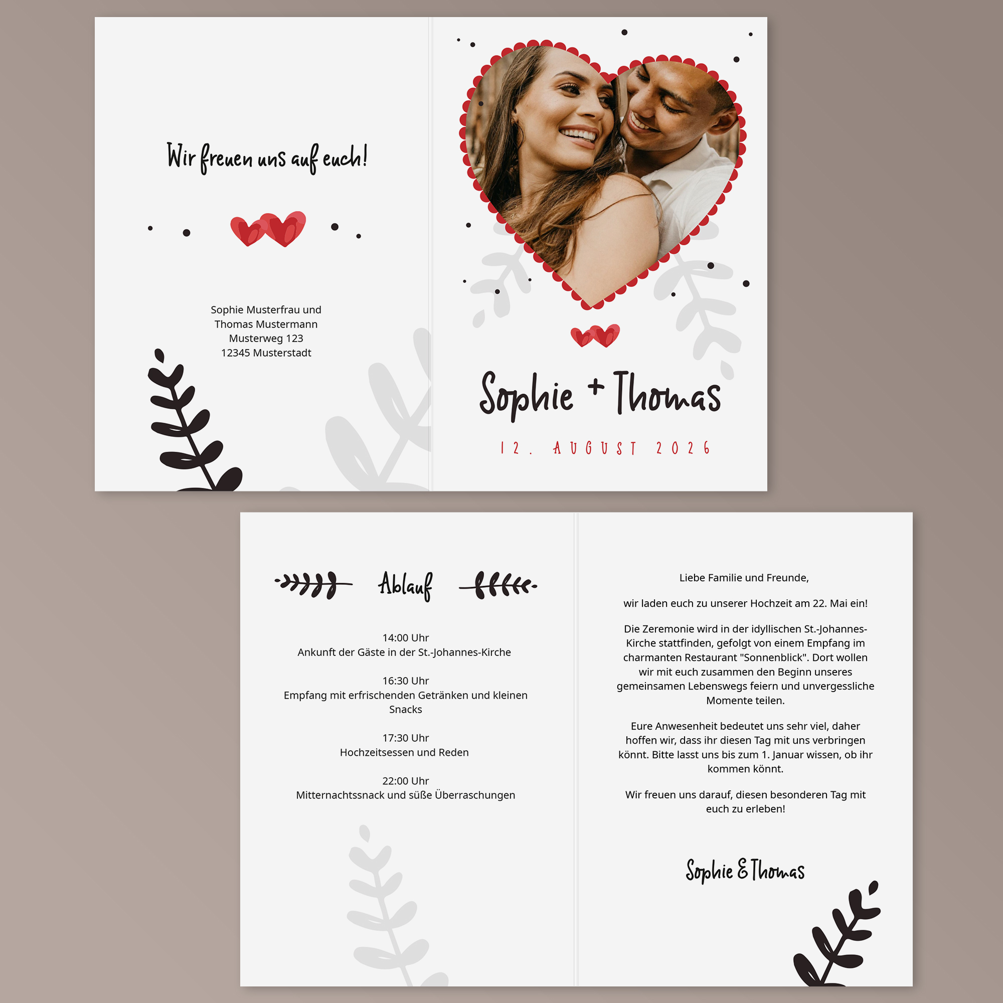 Hochzeitseinladung - Herzfoto Klappkarte A6 Hoch (10,5 x 14,8 cm) 2