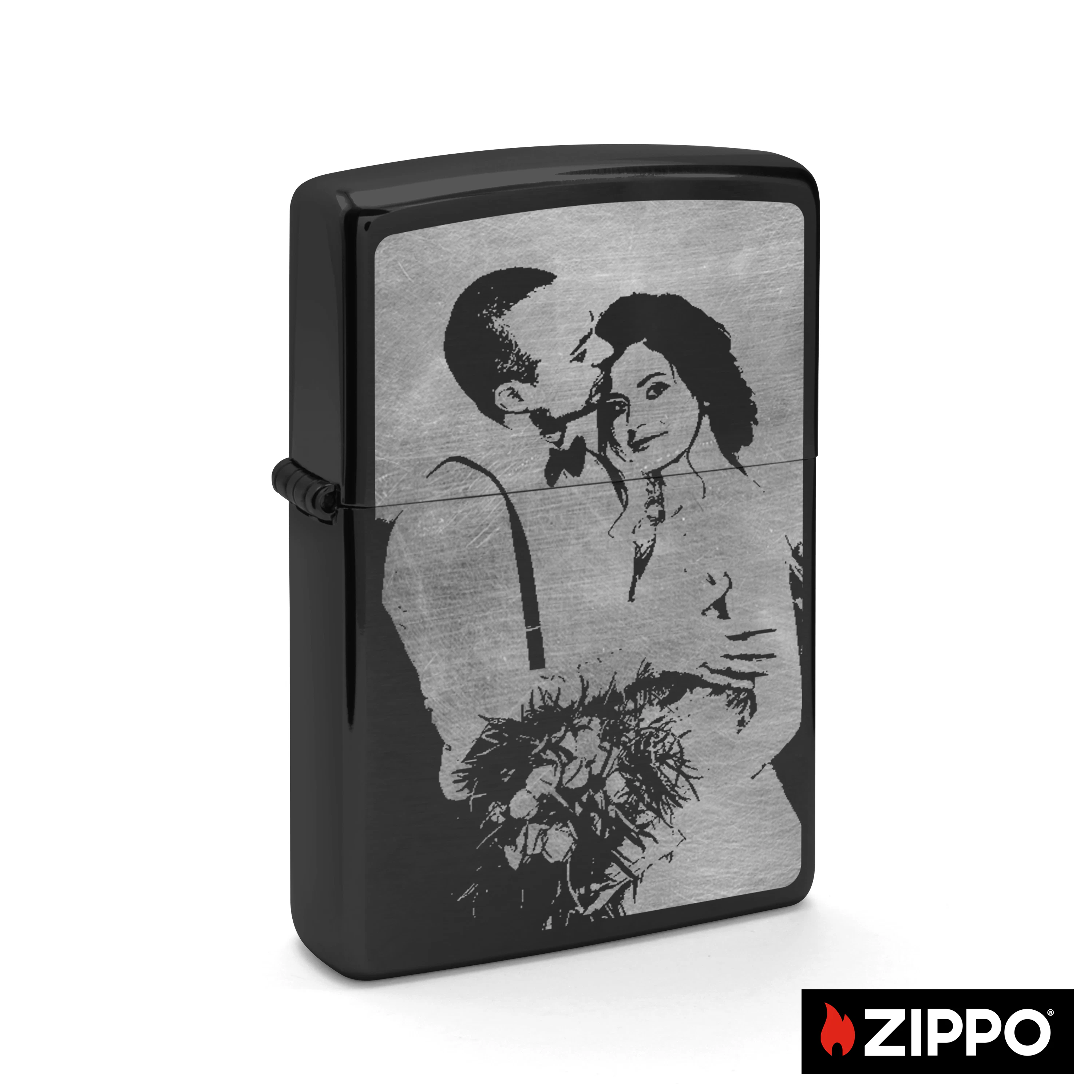 Zippo mit Gravur Schwarz/Silber doppelseitig 1