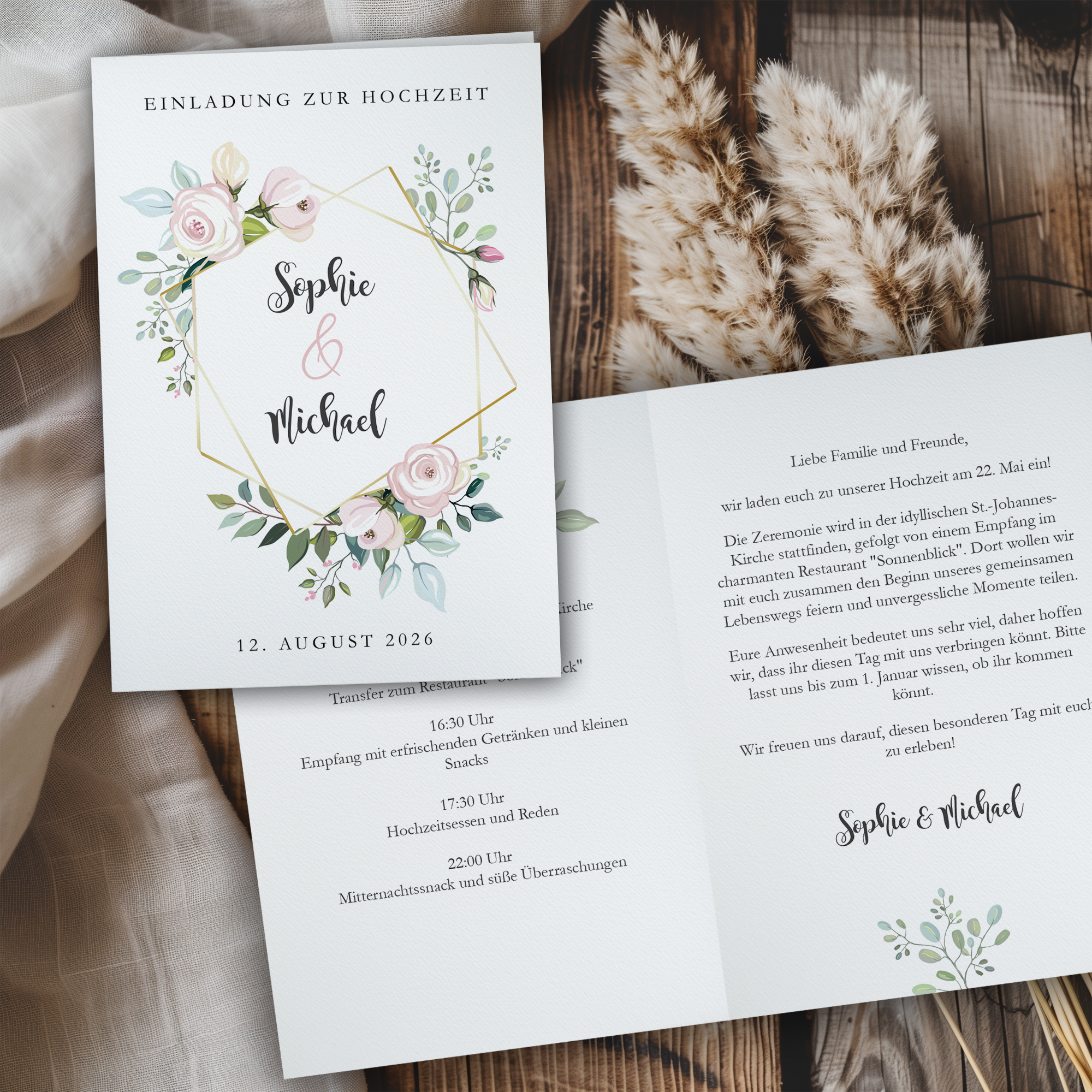 Hochzeitseinladung - Modern Flower Klappkarte A6 Hoch (10,5 x 14,8 cm) 1