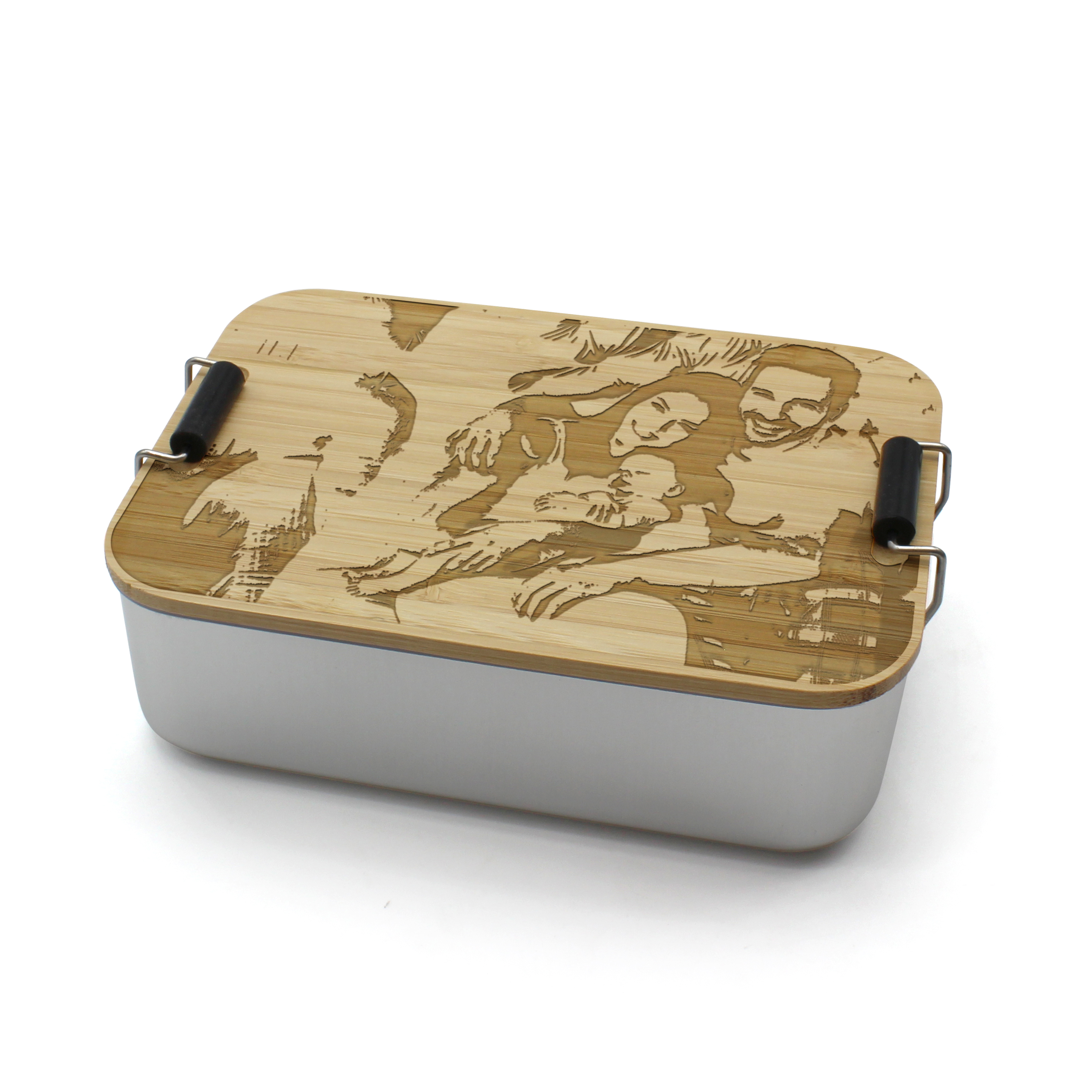 Alu-Brotdose mit Bambusdeckel - Standard 1